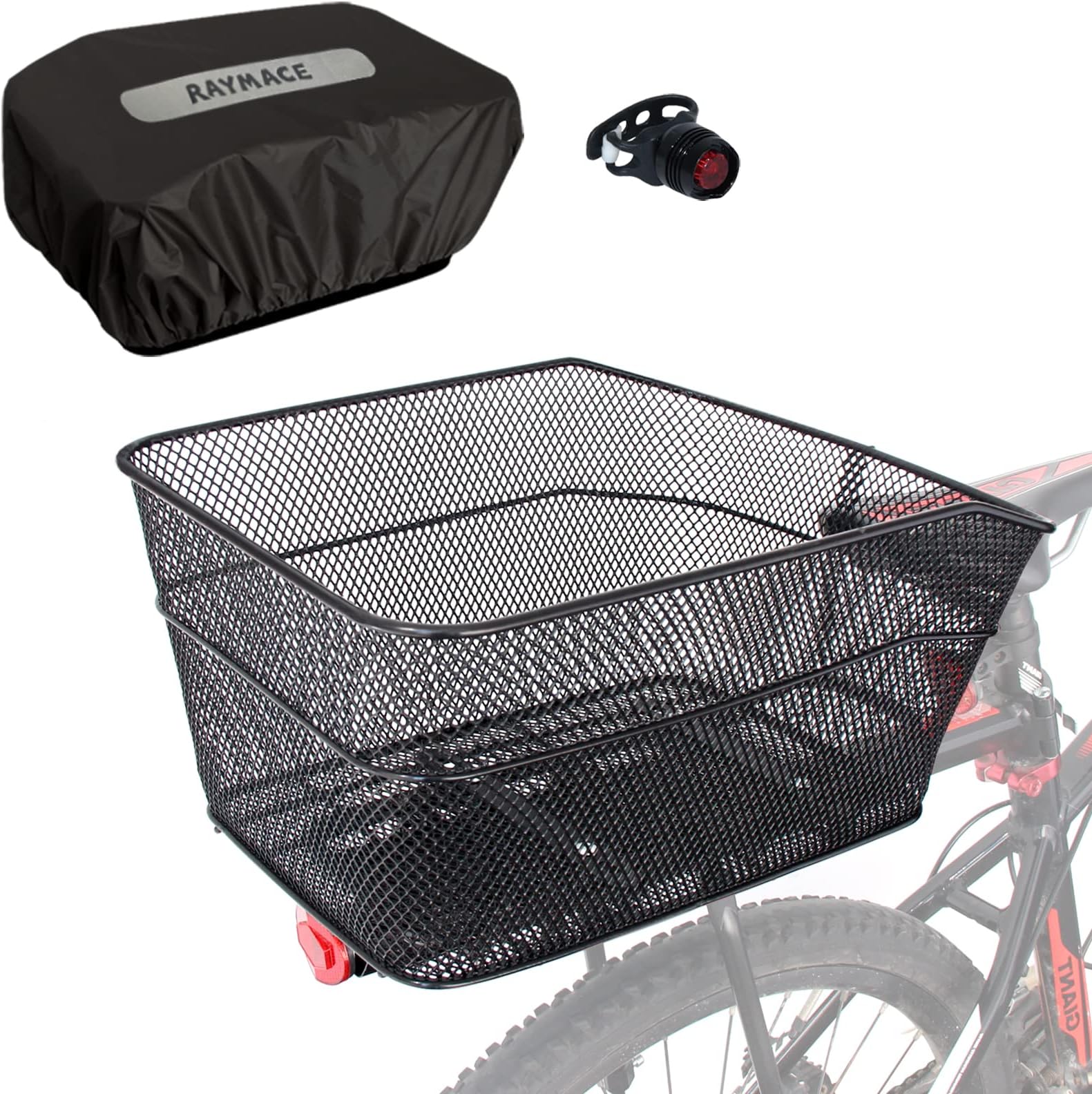 RAYMACE Rear Bike Basket with Waterproof Cover,Bicycle Cargo Rack Storage Basket Mount for Back Under Seat