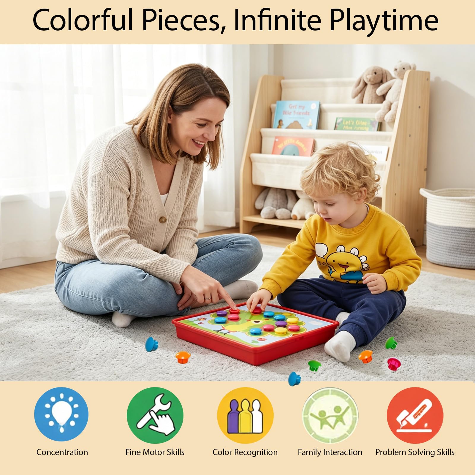 Cylora Montessori Toys Mozaika zabawka dla dzieci od 2 lat, do nauki kolorów, prezent dla dziewcząt lub chłopców, gra w dobór kolorów, zabawka edukacyjna
