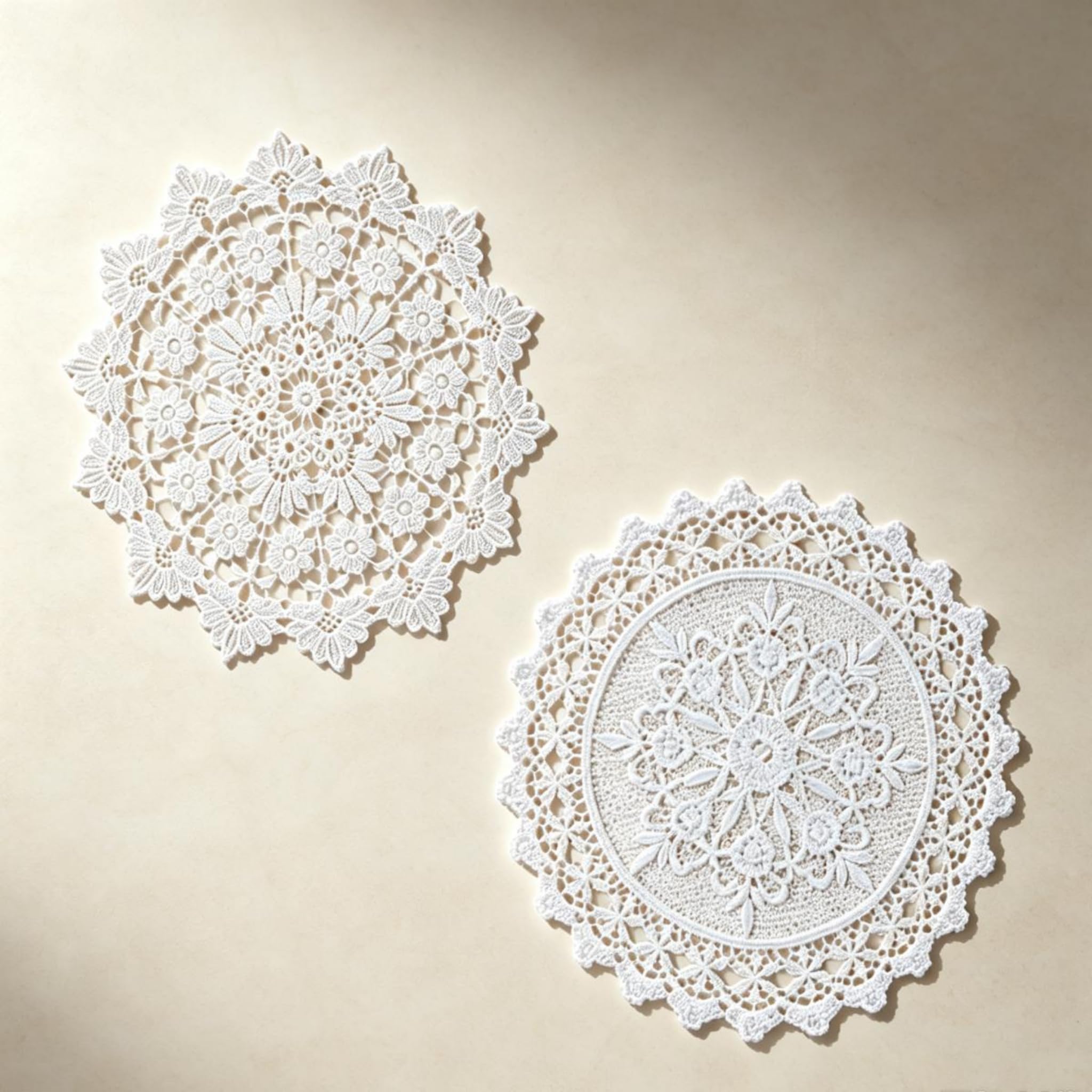 Alwodici White Round Crochet Doilies 40cm Vintage Floral Lace Placemat
