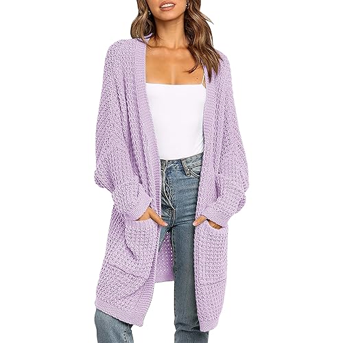 MEROKEETY Women's Oversized Long Batwing Sleeve Cardigan Waffle Knit Sweater Coat
