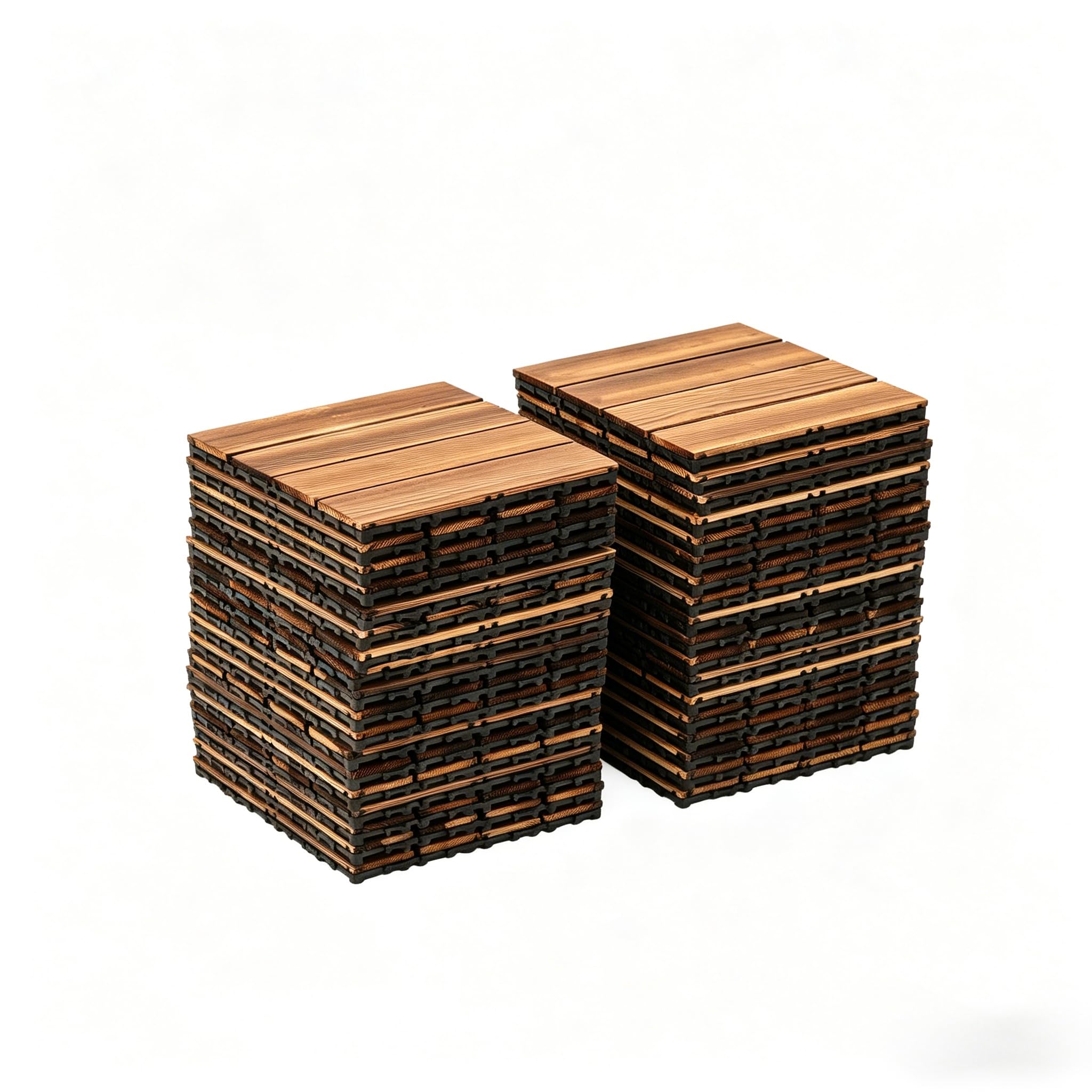 30 x 30 cm, parqué de madera auténtica, carbonatado a altas temperaturas, baldosas de madera maciza de alerce – Suelo de madera autonivelante para interior y exterior (36 unidades)