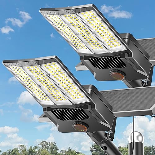 Deepn Luces solares de calle de 10000 W, luces de estacionamiento comerciales para exteriores, luz LED de inundación de seguridad con sensor de
