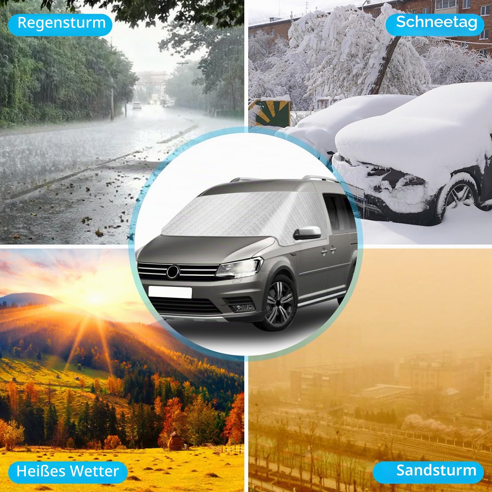 Scheibenabdeckung für VW Caddy 2004-2021, Frontscheibenabdeckung Windschutzscheiben Abdeckung Sonnenschutz Hitzeschutz, Schutz vor EIS und UV, Externe Thermomatte für Frontscheibe