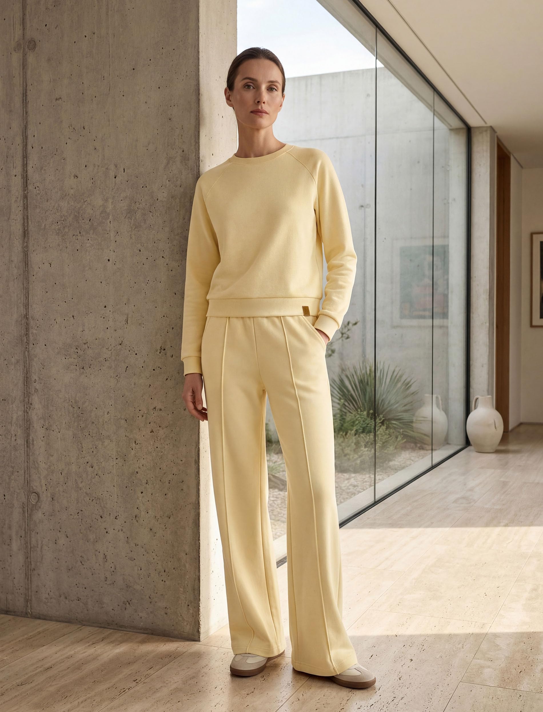 VIVISENCE Damen Sweatshirt Mit Rundhalsausschnitt Aus Baumwolle Langer Ärmel Bequemer Schnitt Für Alltag Freizeit Und Zuhause Ideal Als Loungewear Oder Bequemes Oberteil 9004