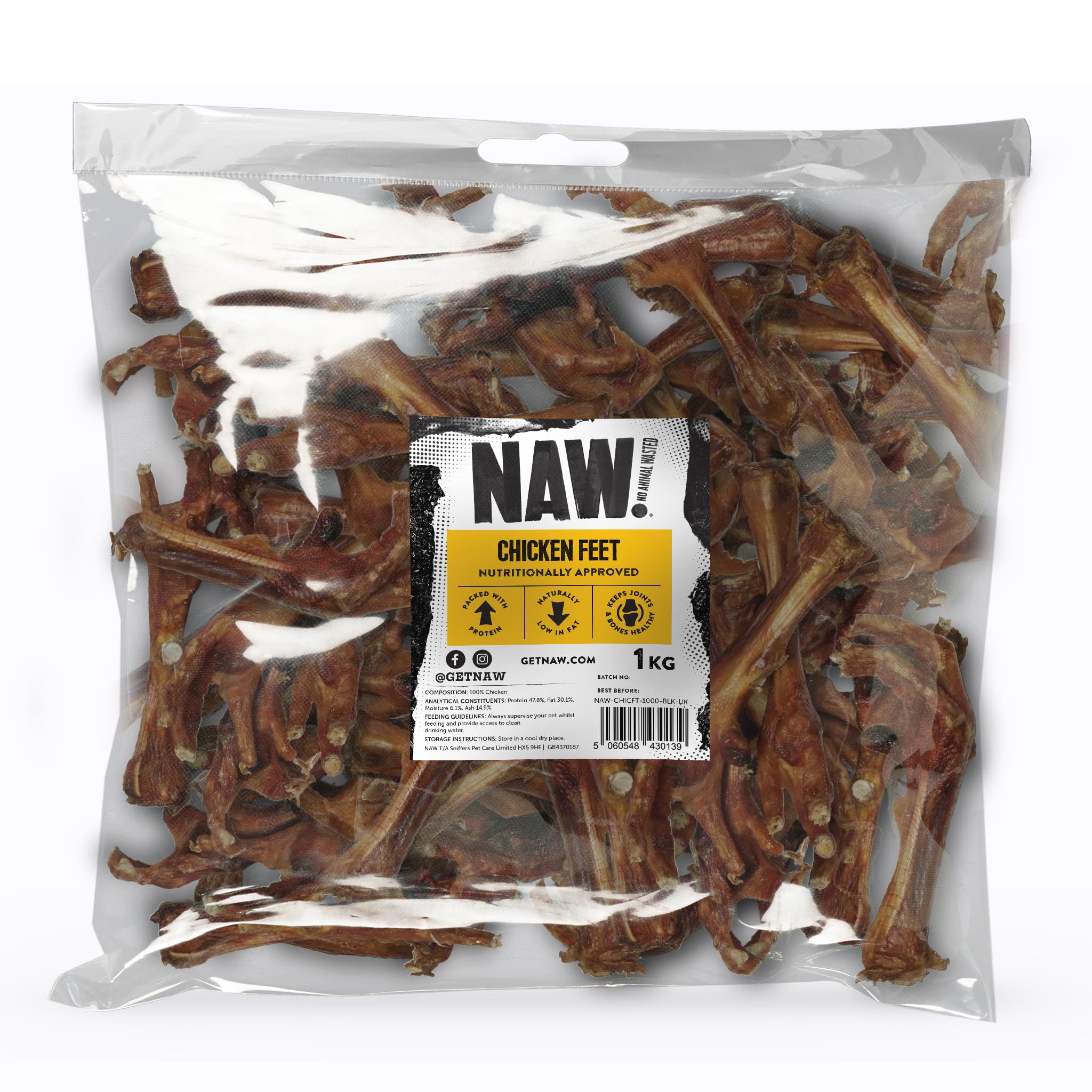 NAW Chicken Feet For Dogs, 1kg. Premium Chicken Feet Dog Chews Made From 100% Poultry To Support Healthy Dental Hygiene