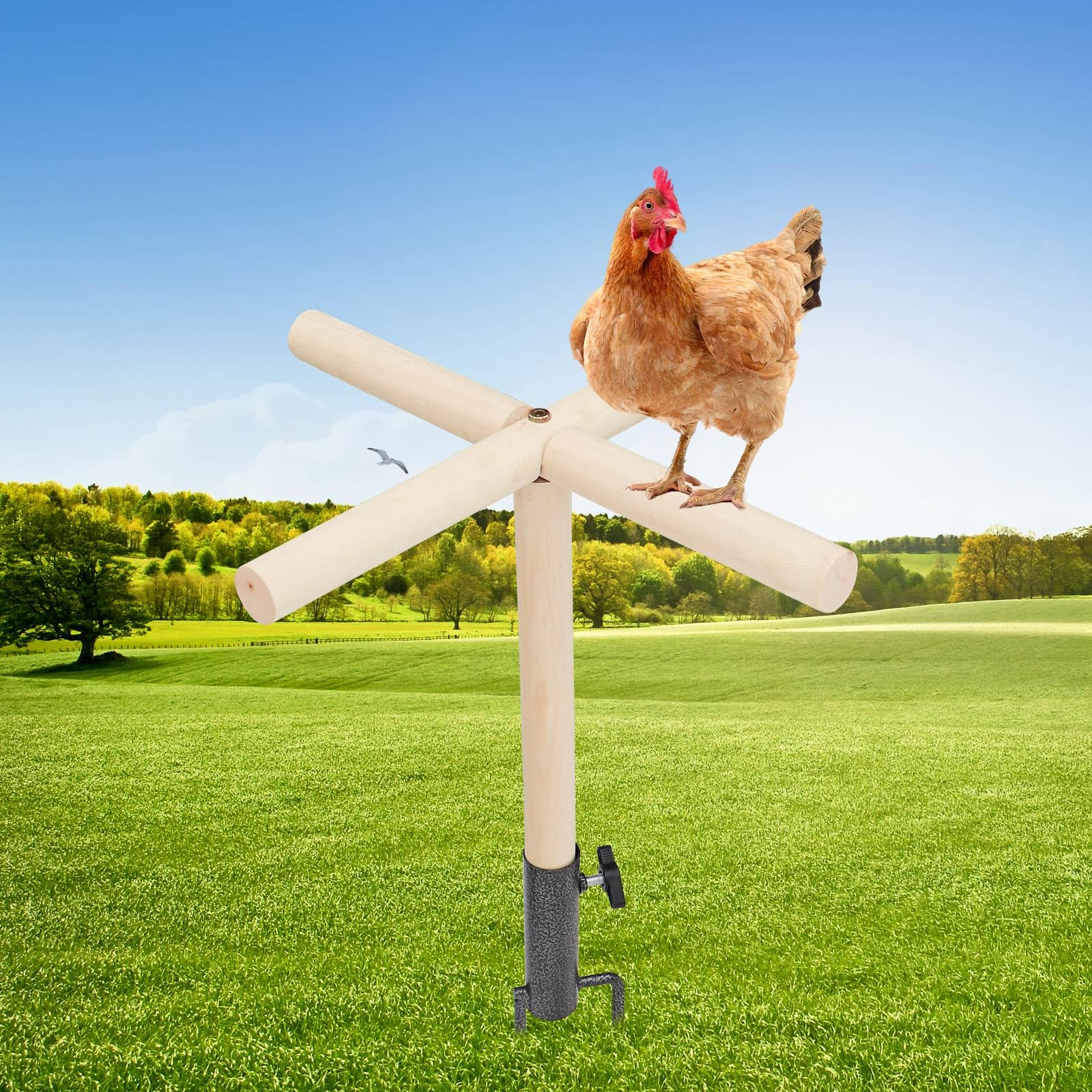Chicken Perch for Coop, Wooden Chick Perch Stand with Metal Ground Plug, Chicken Coop Backyard Poultry Accessories, Suitable for Poultry Rooster Chicks Large Bird Parrot