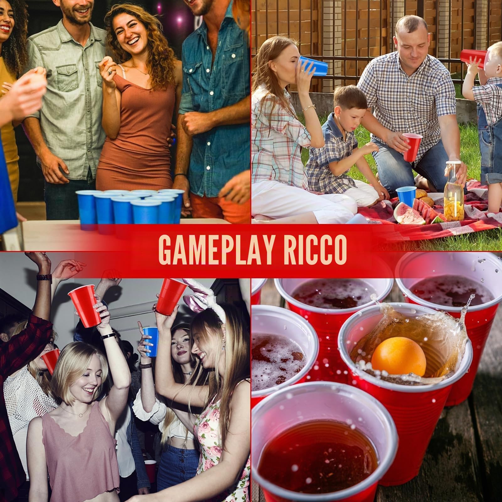 Kasanni 50 Beer Pong, 500ML Bicchiere di Plastica e 12 Palline da Ping Pong, Bicchieri Beer Pong, Bicchiere di Plastica, Giochi Alcolici
