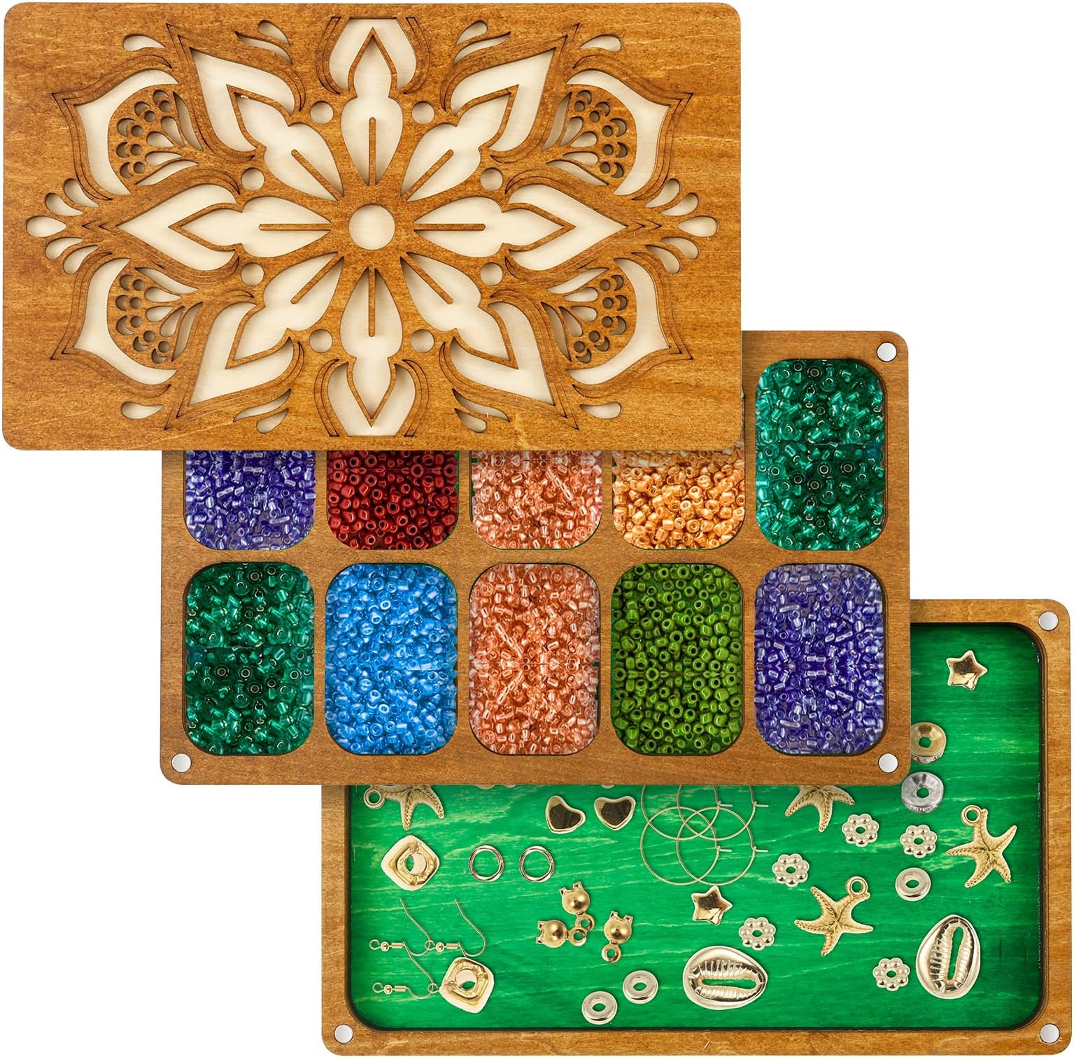 Bead Mats for Beading, with Magnetic Lid and Elastic Band, Wood Beading Tray, Multifunctional Wooden Beading Mat for Necklace Bracelet Making