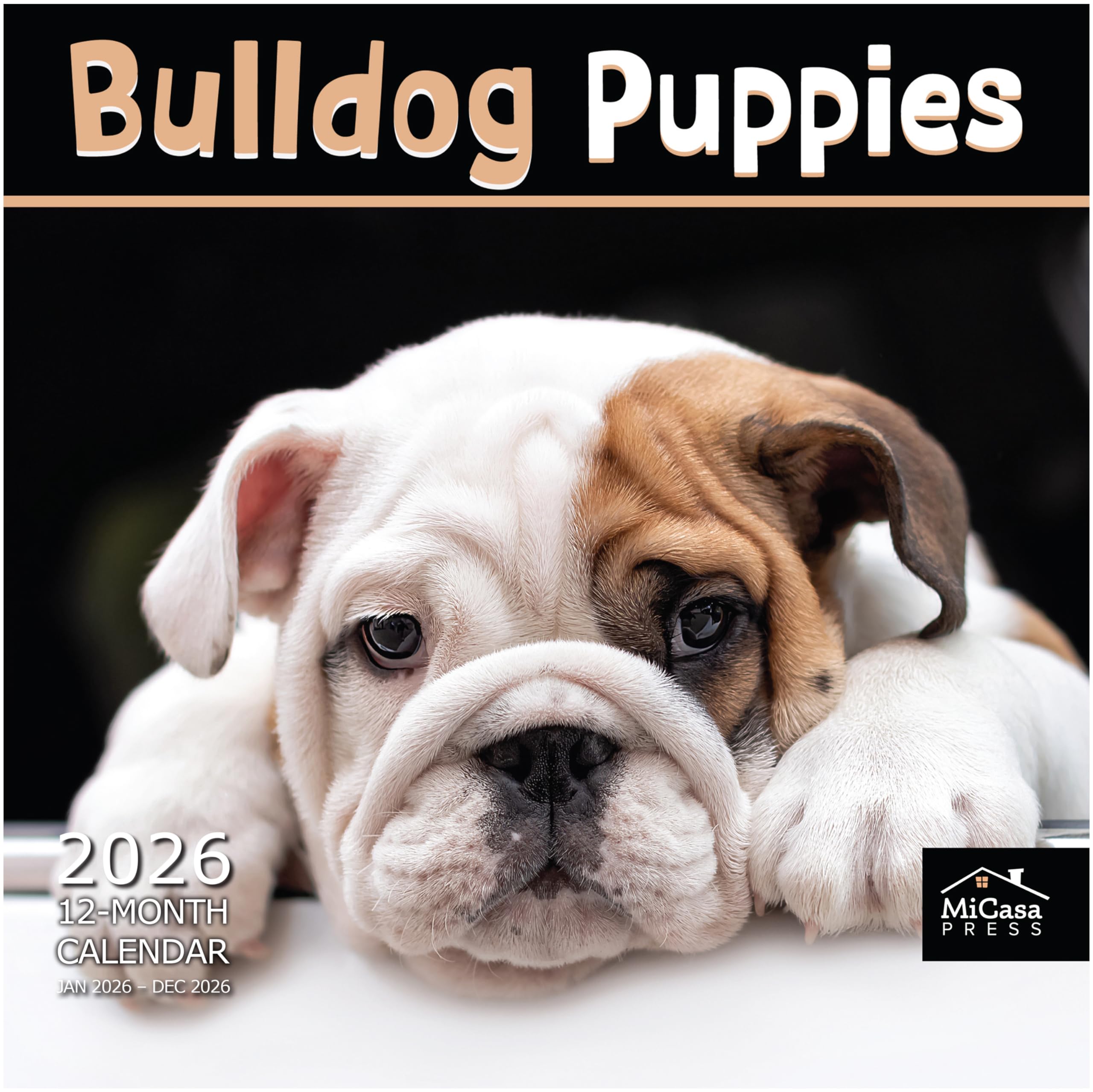 MICASA PRESS Bulldog Puppies 2026 Wall Calendar 12 Month | 12" x 24" Open | Thick &amp; Sturdy Paper | Holiday Gift | Cute Puppy Dog Calendar 2026