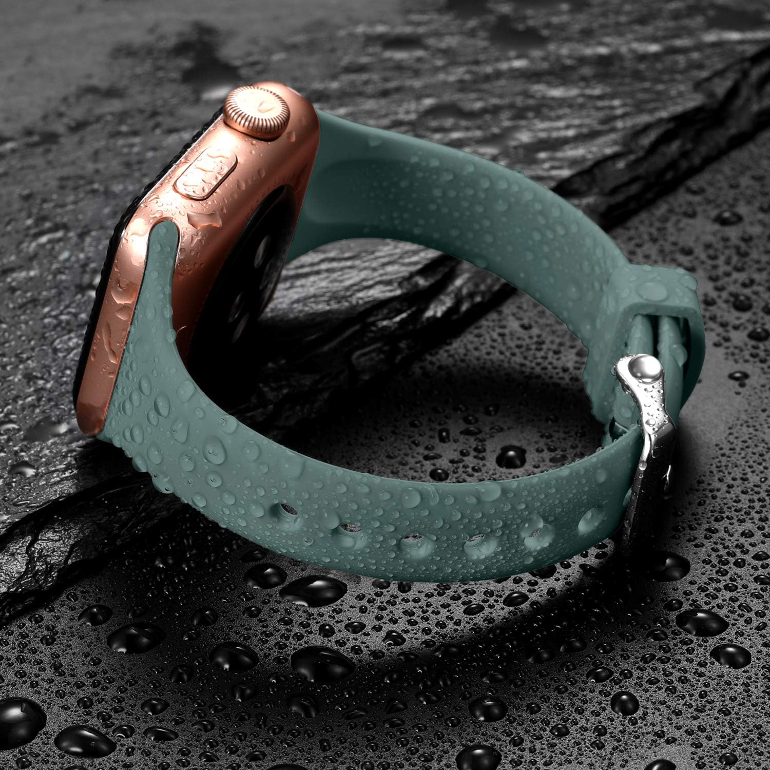 Laffav Slim Band Compatible with Apple Watch 41mm 40mm 38mm iWatch SE & Series 7 Series 6 & Series 5 4 3 2 1 for Women Men, Pine Green, M/L