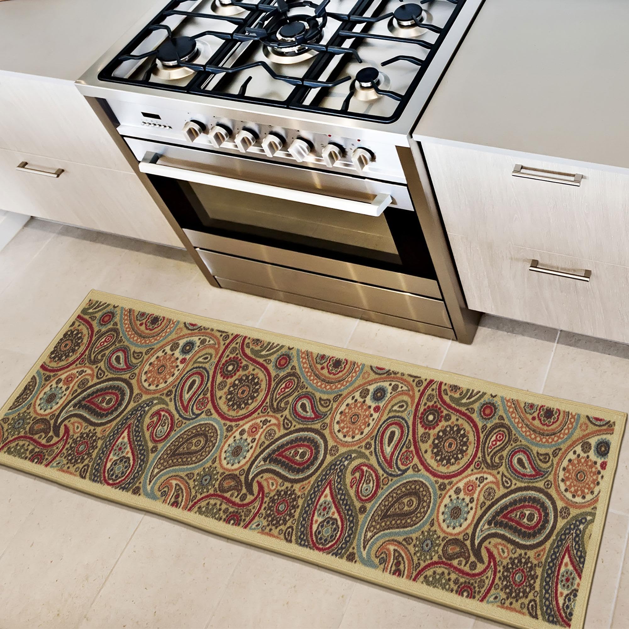 Ottomanson - Alfombra de Pasillo, Antideslizante, Forro de Goma (50 x 150 cm), diseño de paramecios, Color Beis