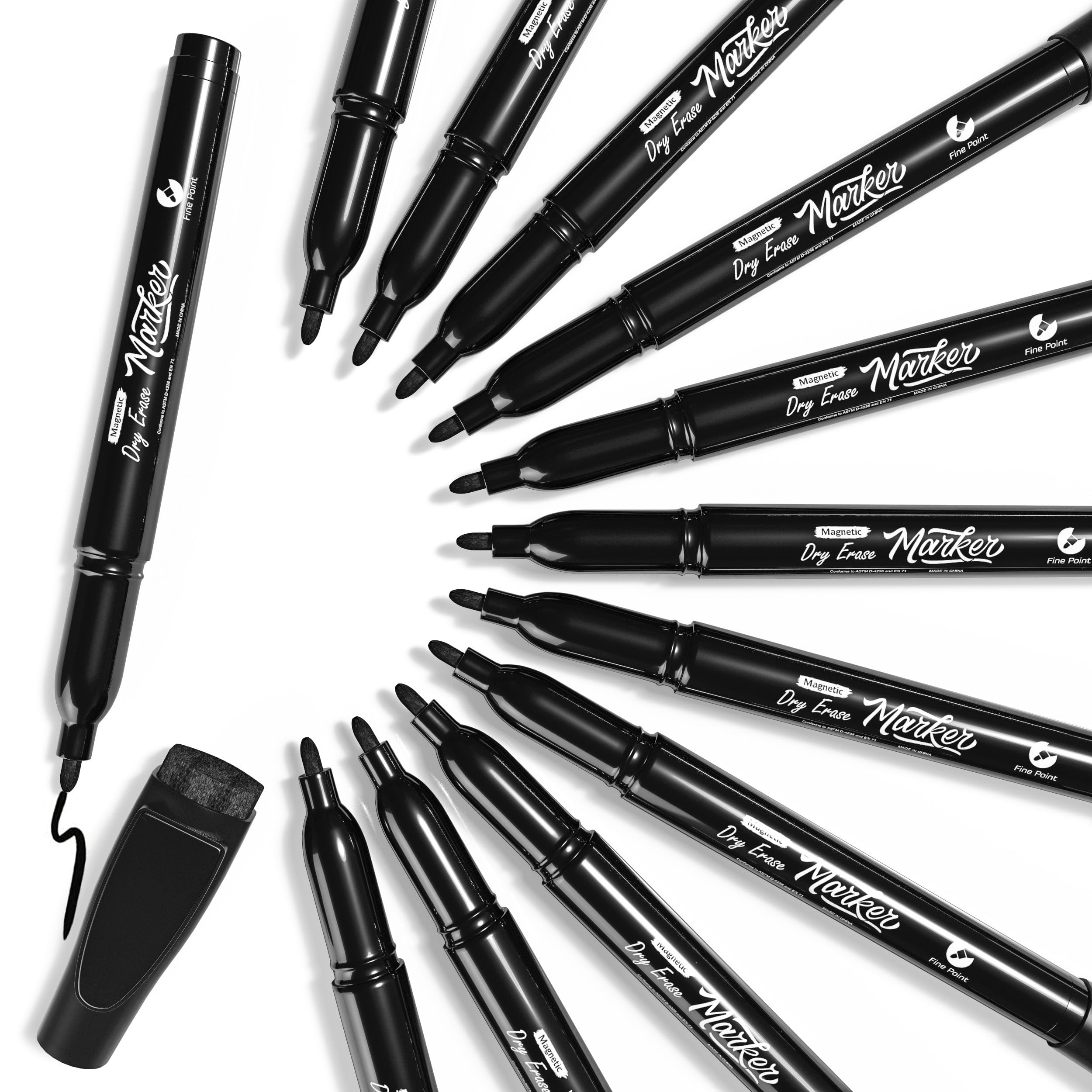 Scribbledo Whiteboard-Marker, magnetisch, trocken abwischbar, feine Spitze, mit Radiergummi, dünn, geruchsarm, dünne Whiteboard-Marker für Erwachsene, Studenten, Lehrer, Kinder, Kunst, Zuhause, Schule