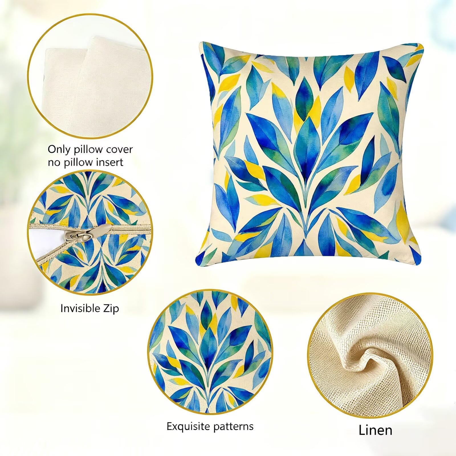 Blu Federe Cuscini Divano 40x40cm, Cuscini da Esterno Set de 4, Cod-232