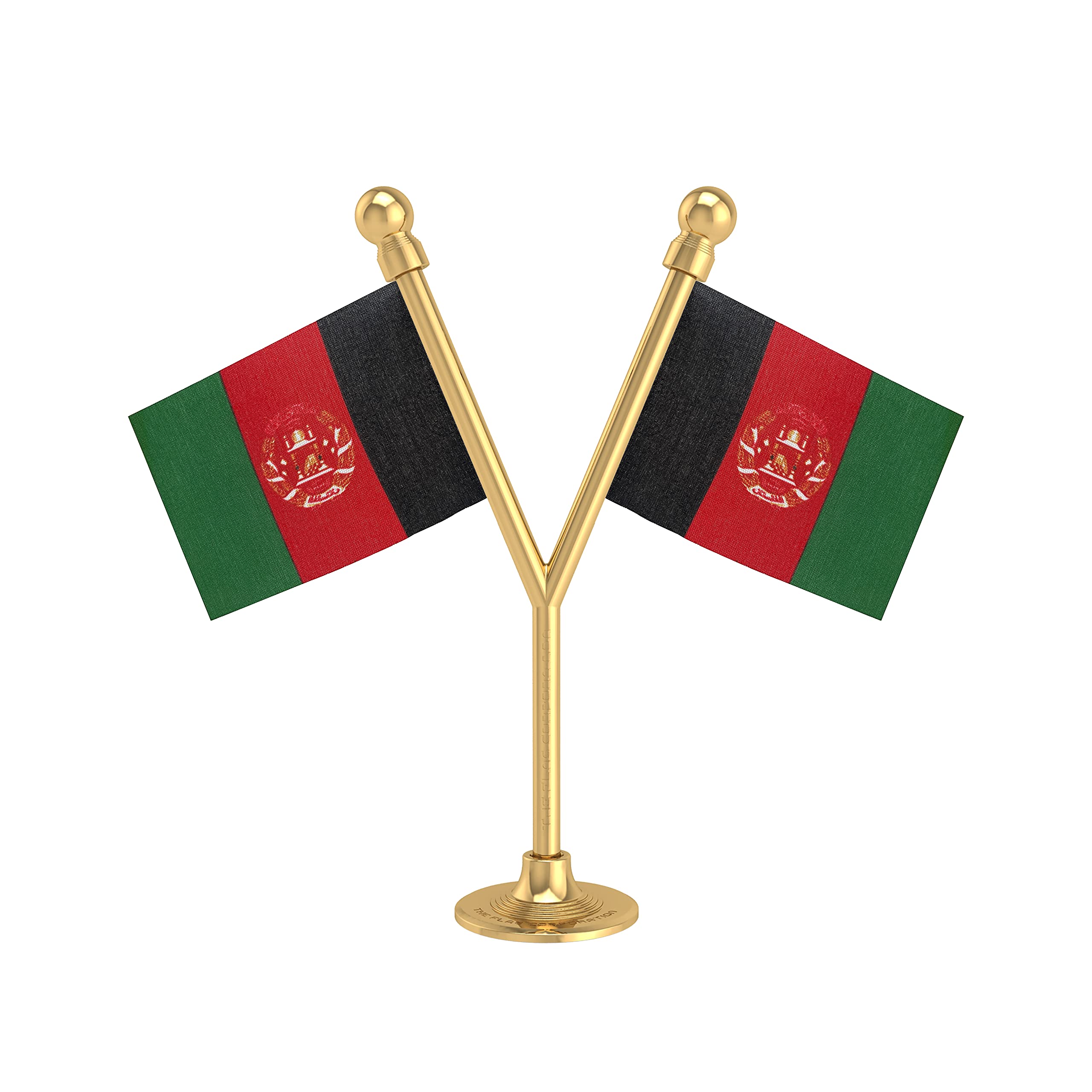 The Flag Corporation Dual Afghanistan Car Dashboard Flag 2in x 3in With A Plastic Sublime Gold Base