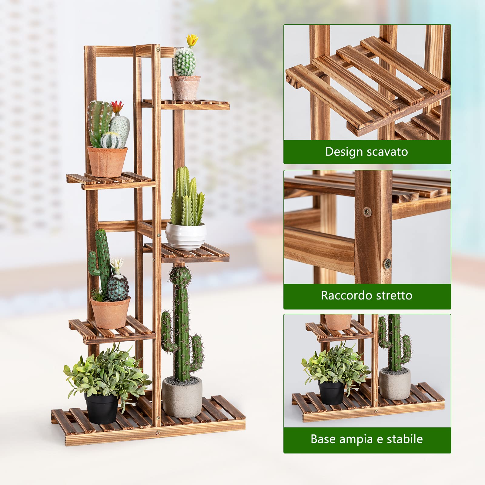 COSTWAY Scaffale per Piante da Interno ed Esterno, Porta Fiori di Legno a 5/6 Livelli, Porta Vasi per Giardino, Balcone e Soggiorno (5 livelli)