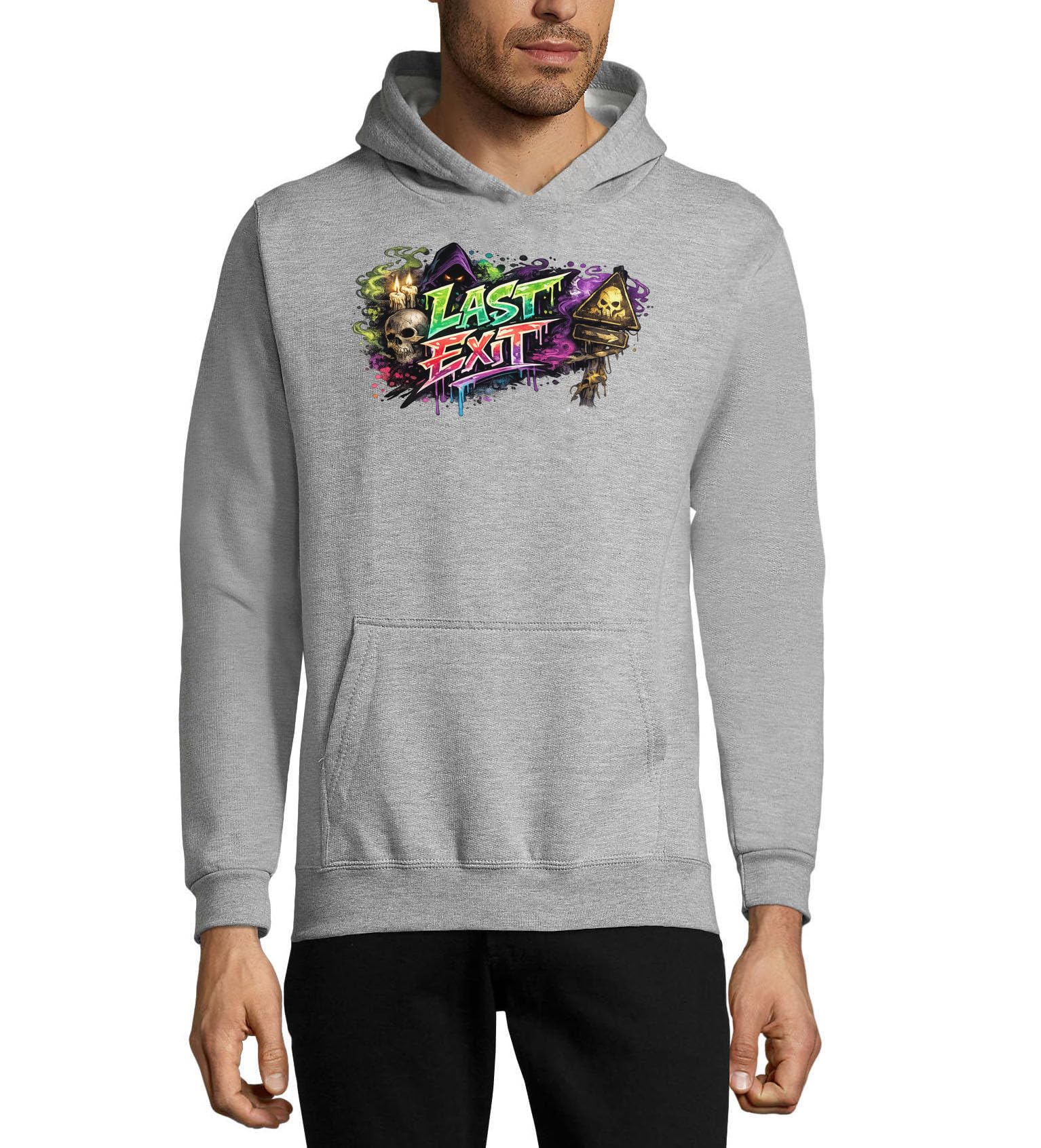 Ciemna bluza z kapturem z ostatnim wyjściem unisex mieszanka bawełny bluza z kapturem szara