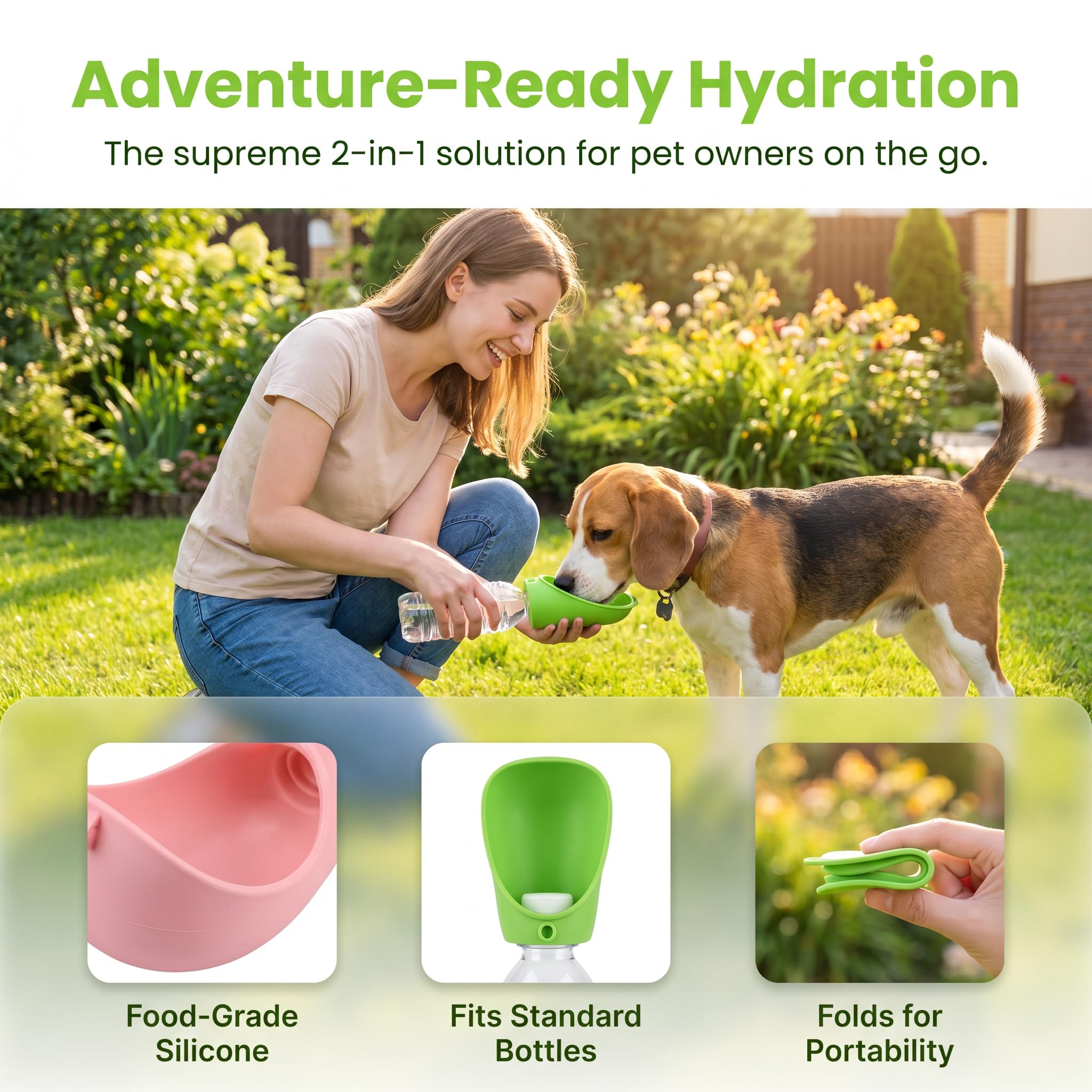 2er Set Silikon Wasserflaschenadapter für Hunde, Trinknapfaufsatz für PET-Flaschen, Auslaufsicher, Tragbar, Reise Wasserspender im Freien