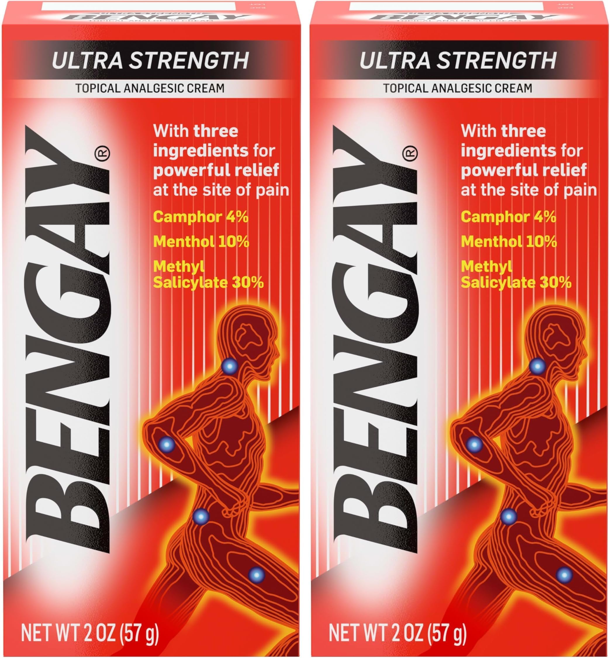 Ultra Strength Topical Pain Relief Cream, Non-Greasy Analgesic for Minor Arthritis, Muscle, Joint, and Back Pain, Camphor, Menthol & Methyl Salicylate, 2 oz Packaging May Vary (Pack of 2)