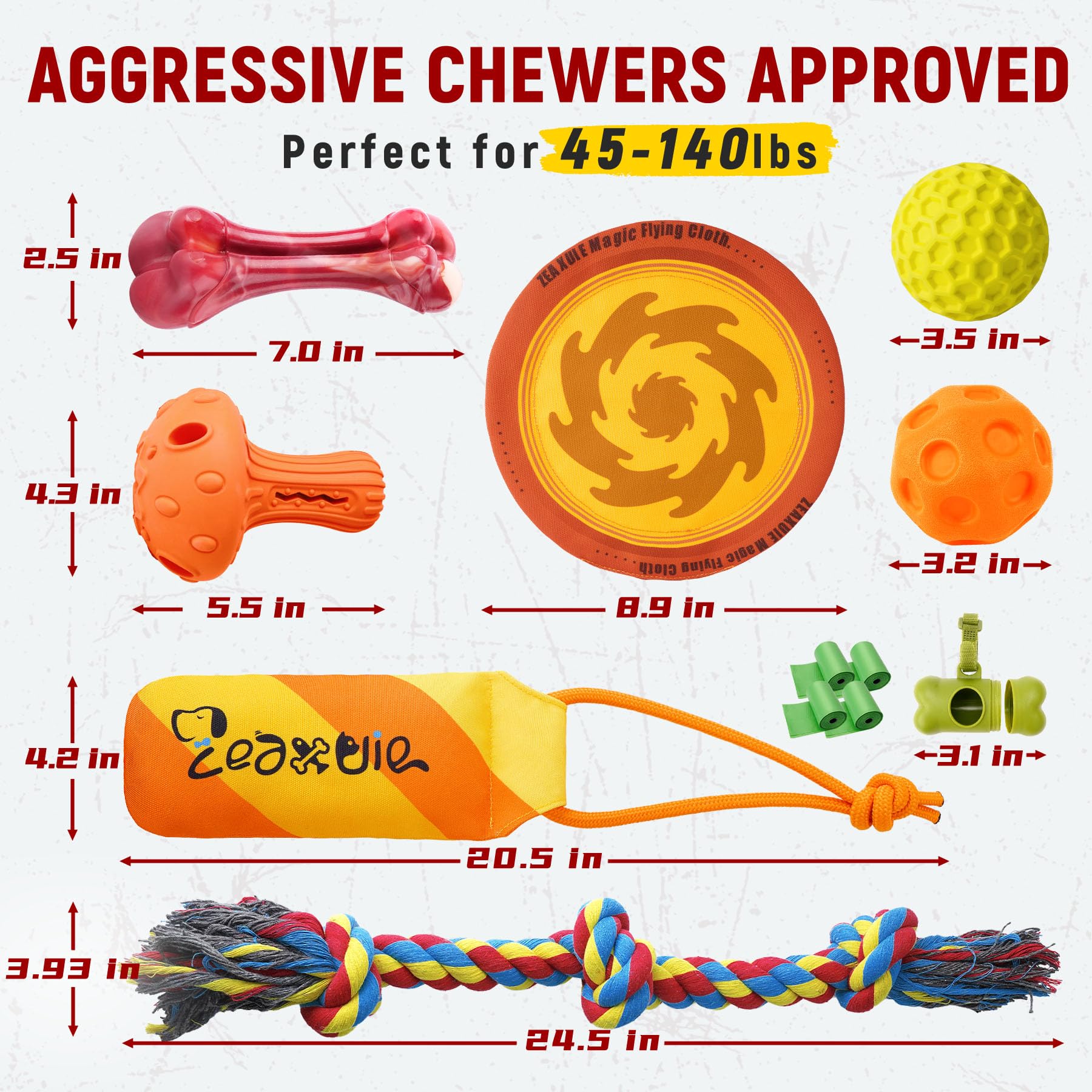 Zeaxuie Varios juguetes masticables resistentes para perros para masticadores agresivos, juego de 9 unidades, incluye juguetes de cuerda indestructibles y juguetes chirriantes para razas medianas,