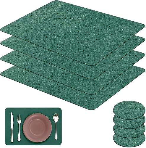 Miniatura 1 de Juego de manteles individuales y posavasos de cuero, muy duradero, PVC puro, resistente al calor, impermeable, lavable, fácil de limpiar, manteles