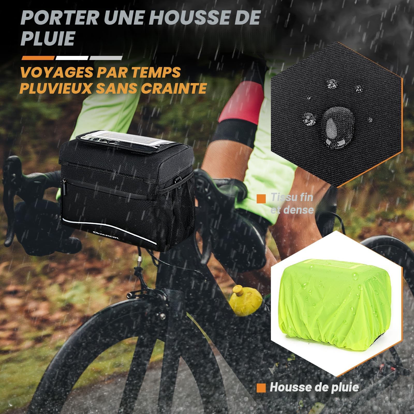 GXCROR 8L Sacoche de vélo, sacoche de guidon de vélo, sacoche de guidon, avec adaptateur de guidon, écran tactile, bandoulière, panier avant pour vélo électrique