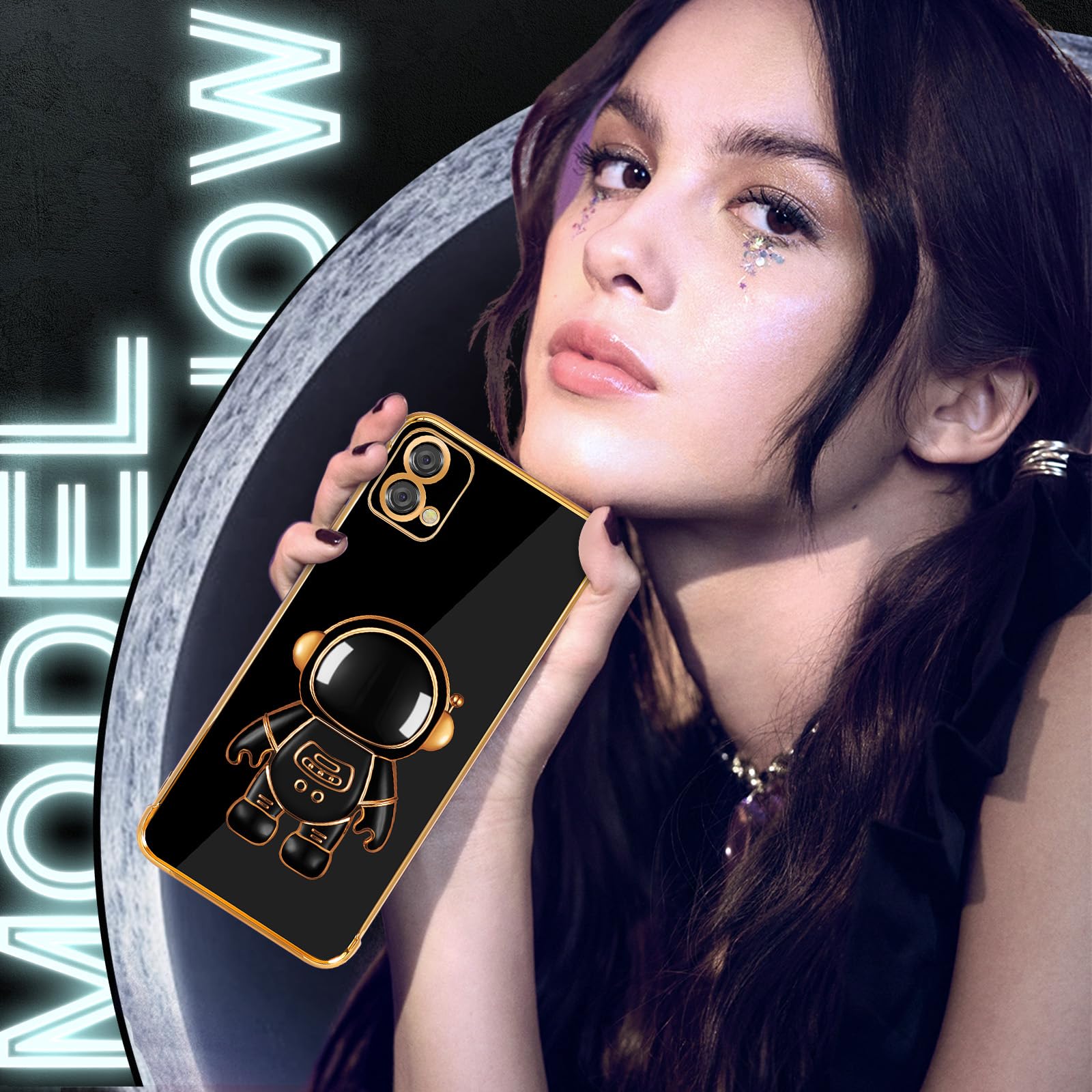 Buleens Astronaut Phone Case For Moto G Power 2021 - Cute Girly Stand Cover With Gold Corners