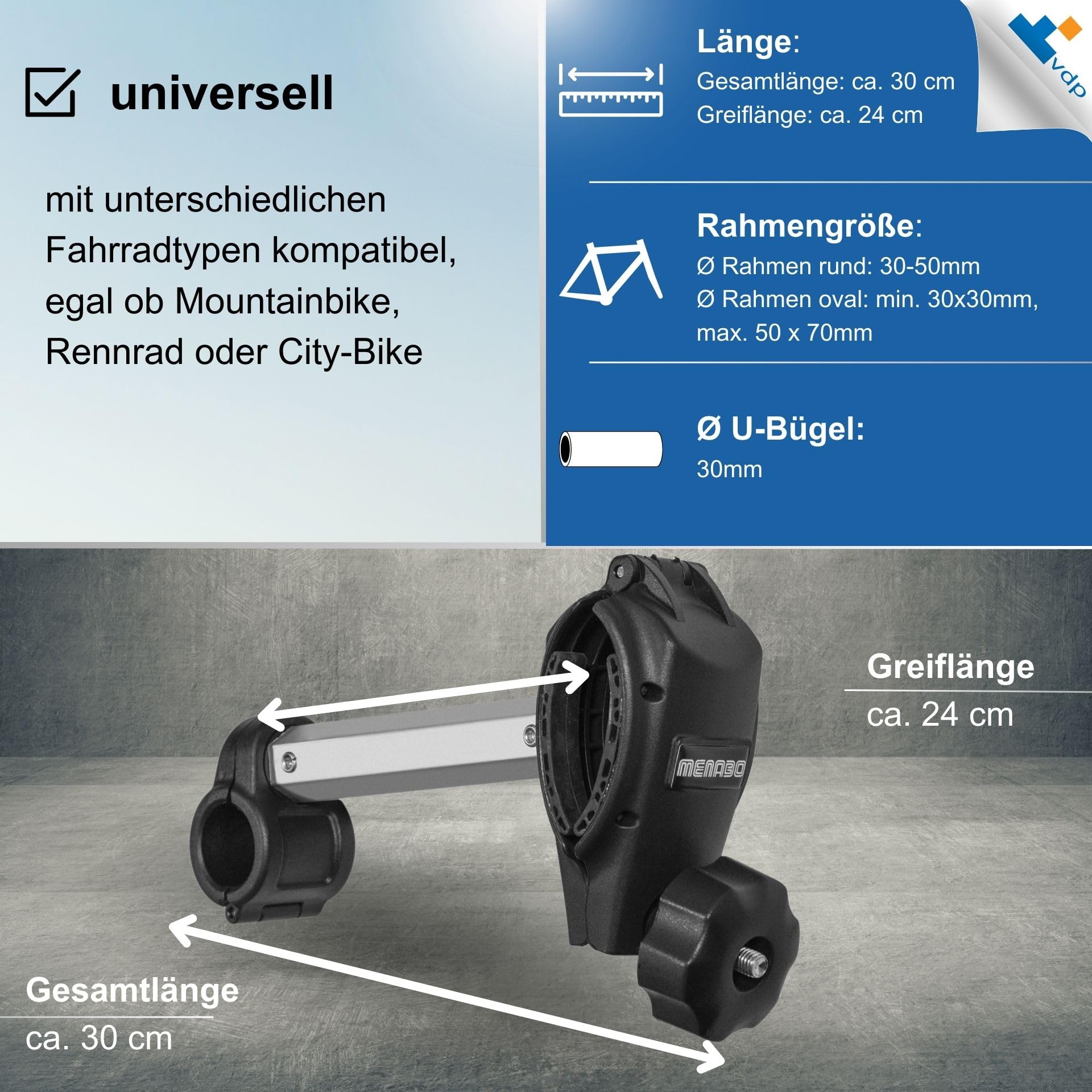 Menabo 63352, Universale per Tutti i Portapacchi Posteriore per Bicicletta, Standard