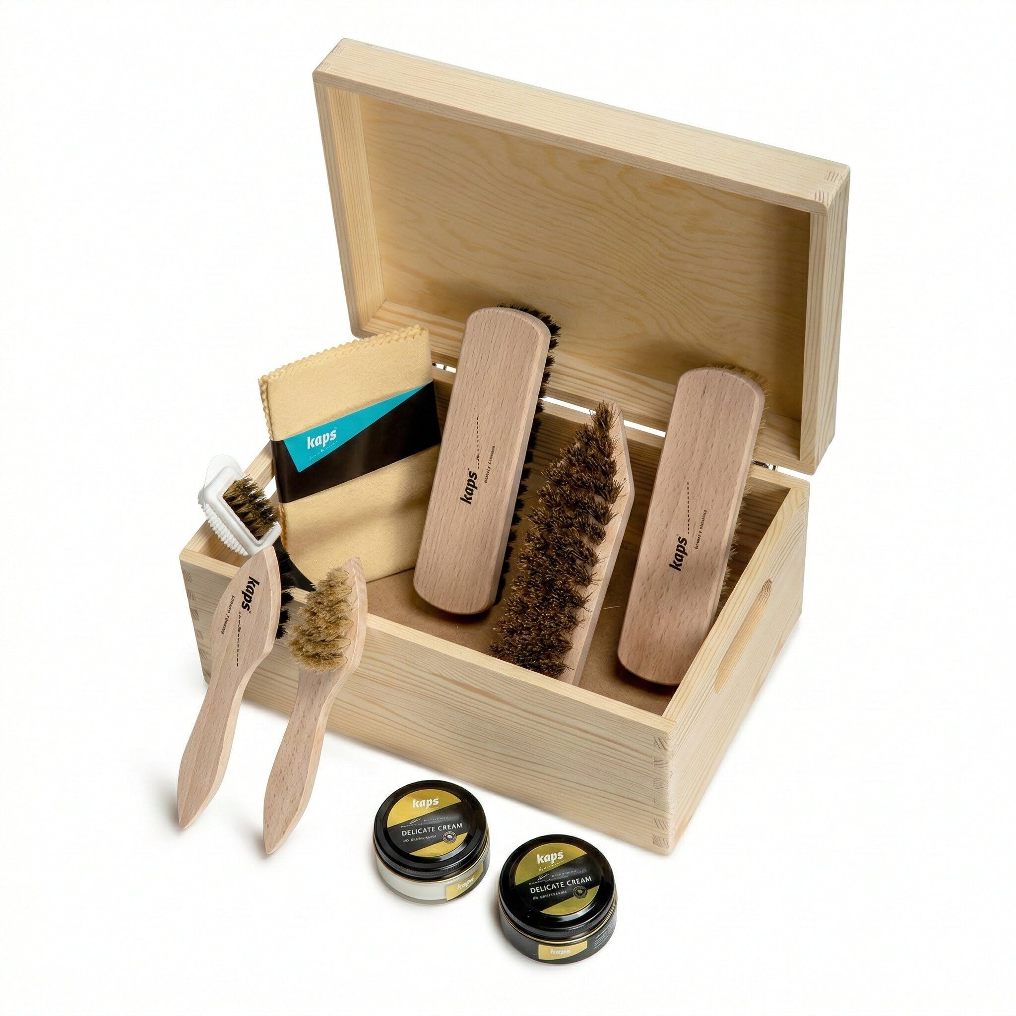 Complete Shoe Clean and Care Kit 9 Piece Shoe Care Set for Leather Boots and Shoes Footwear Cleaning Kit with Wooden Gift Box, One Size