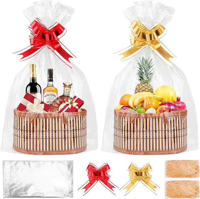 Baby Korg Gift Basket Kit: 2 Woven Bamboo Baskets with Bows & Bags