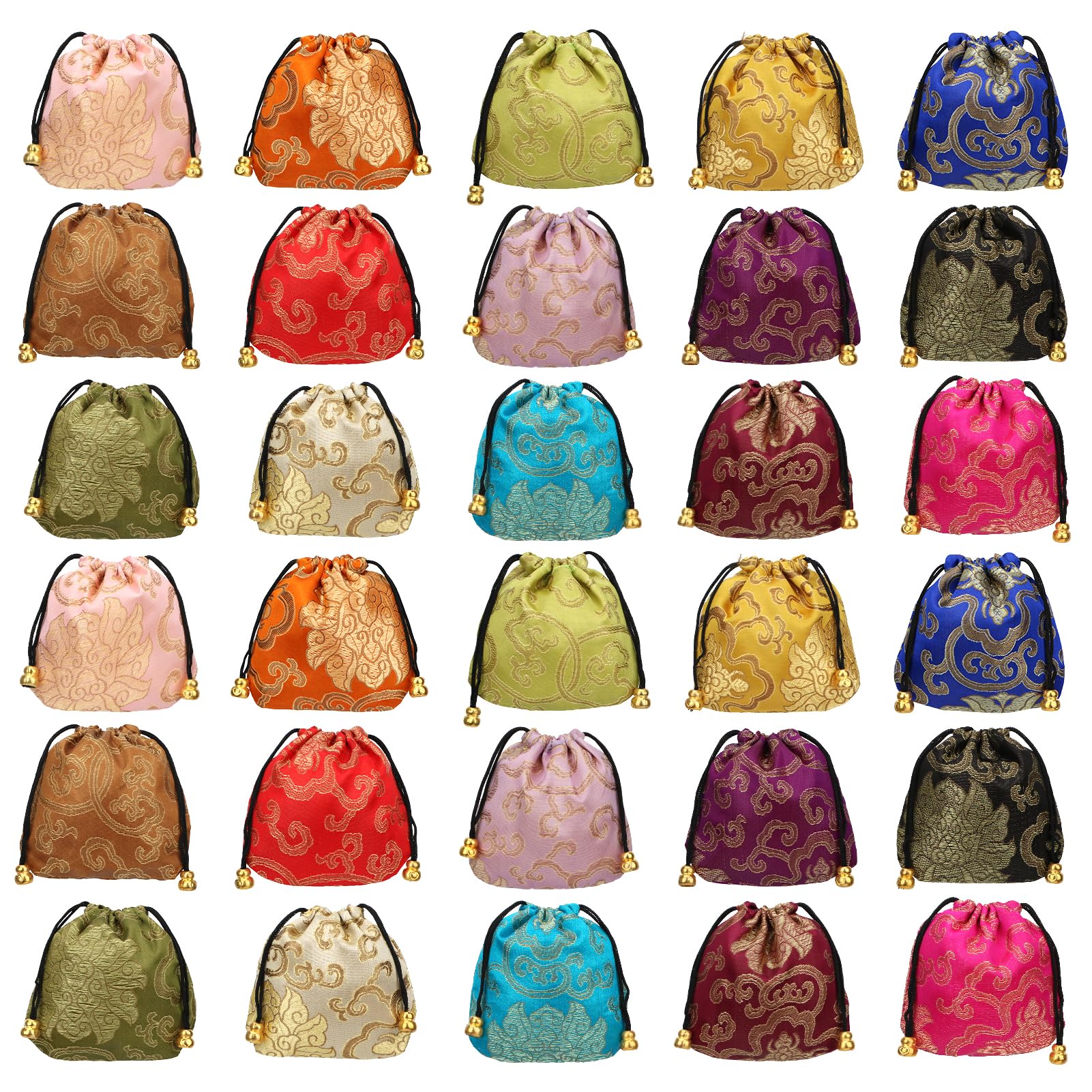 kilofly 30 pc Chinese Silk Brocade Drawstring Jewelry Bag Gift Pouch Value Set