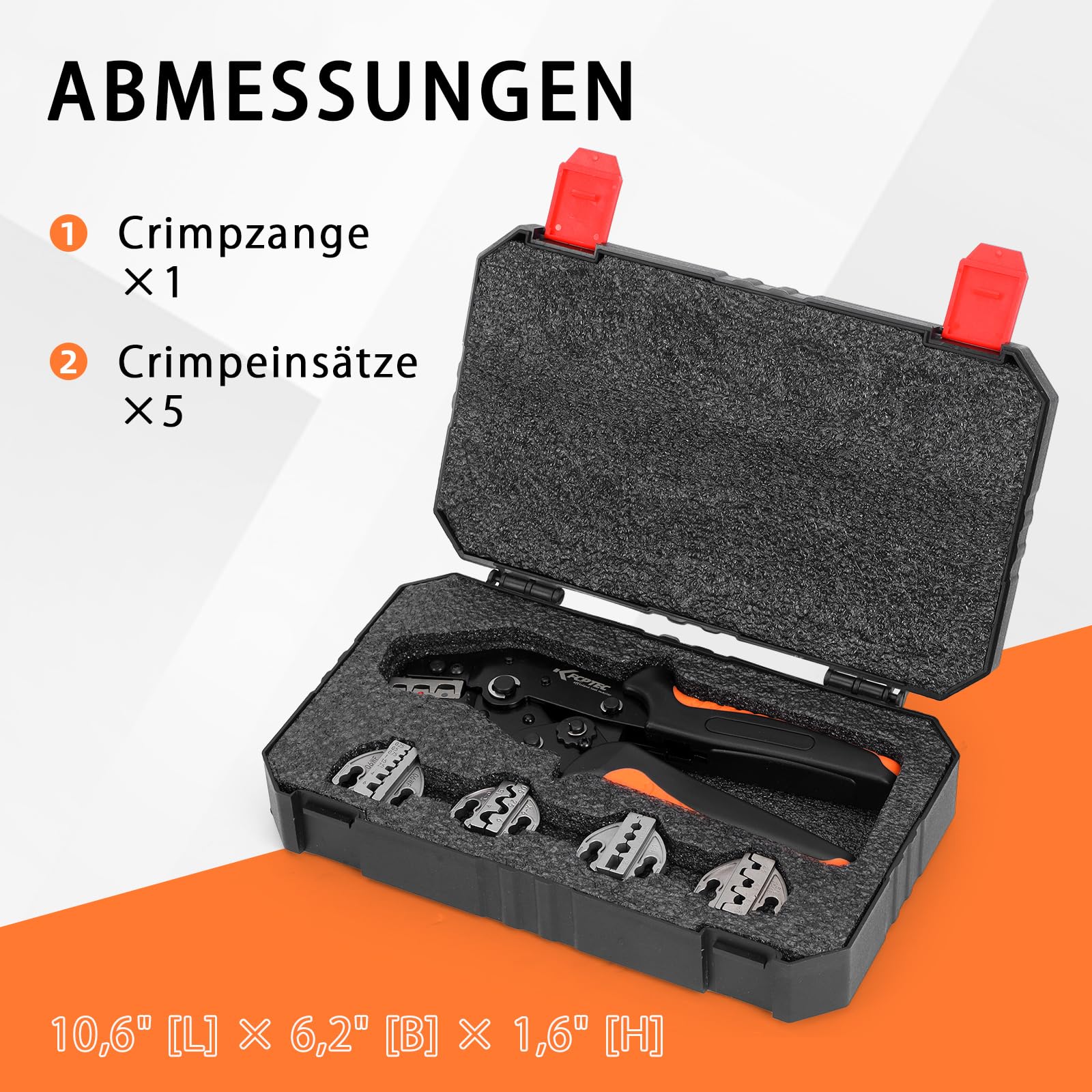 KF CPTEC Crimpzangen-Set, 6-teilig, für Koaxialkabel | Wechselbacken für isolierte und unisolierte Kabelschuhe, Aderendhülsen und Solarstecker