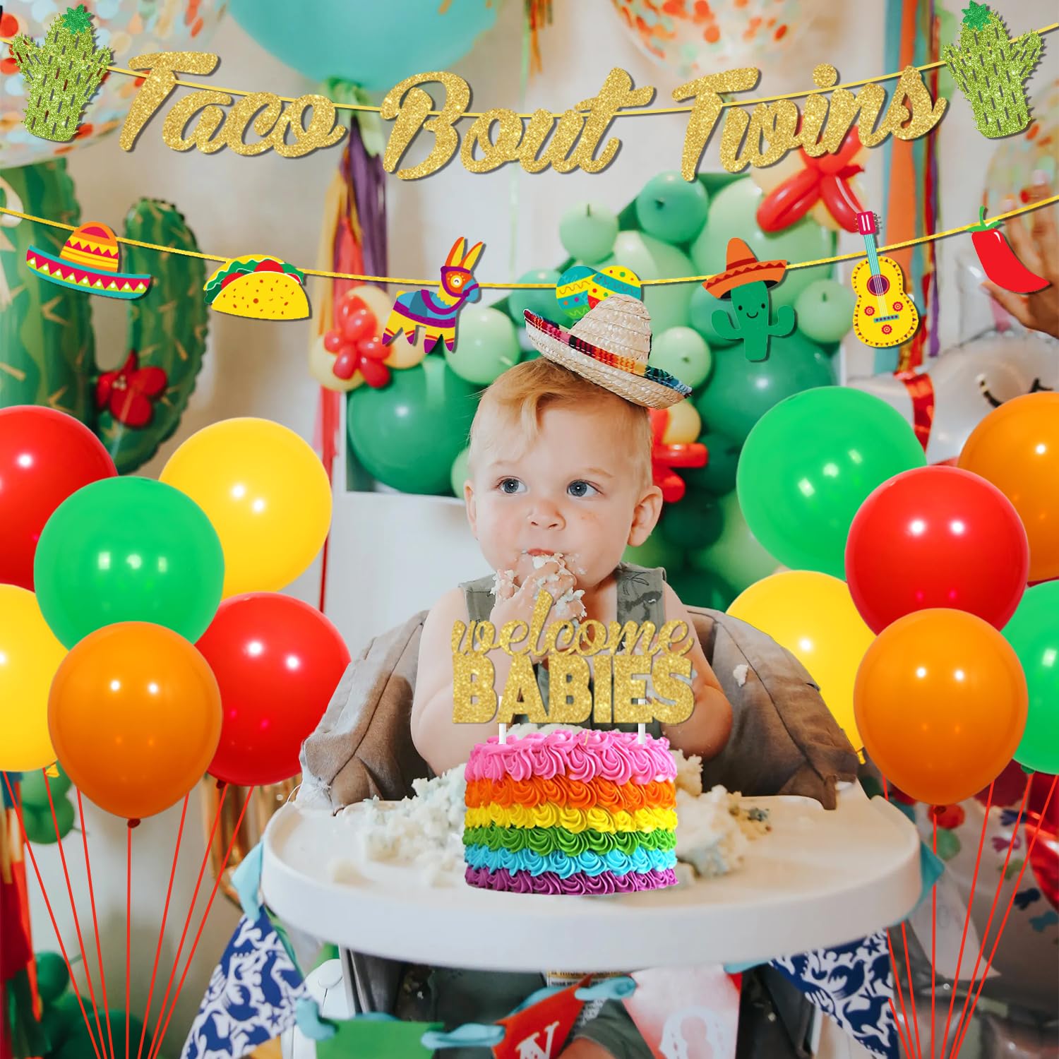 Taco Bout Twins meksykański motyw dekoracje na baby shower powitalne dziecko z tłem fiesty toppery na ciasto na Cinco de Mayo Baby Shower artykuły imprezowe