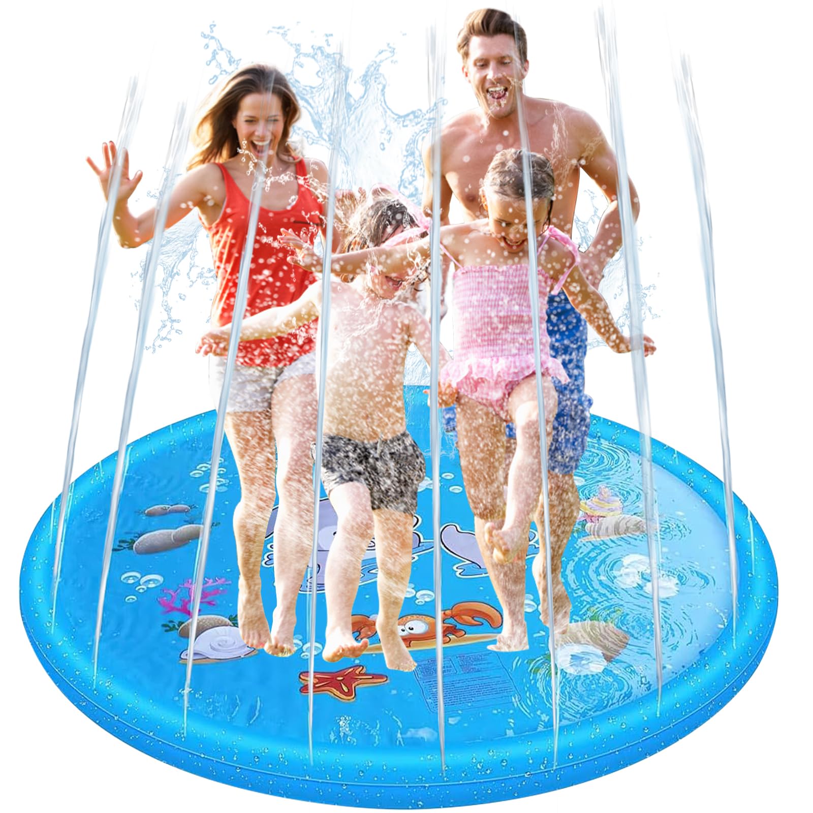 LOVICVKEM Splash Pad Ronda,Tapete de Juegos de Agua 170CM Almohadilla de Aspersor de Juego,Verano Juguete Acuático para Niños,Almohadilla de Rociadores,Sprinkler Water Play Tappetino da Gioco