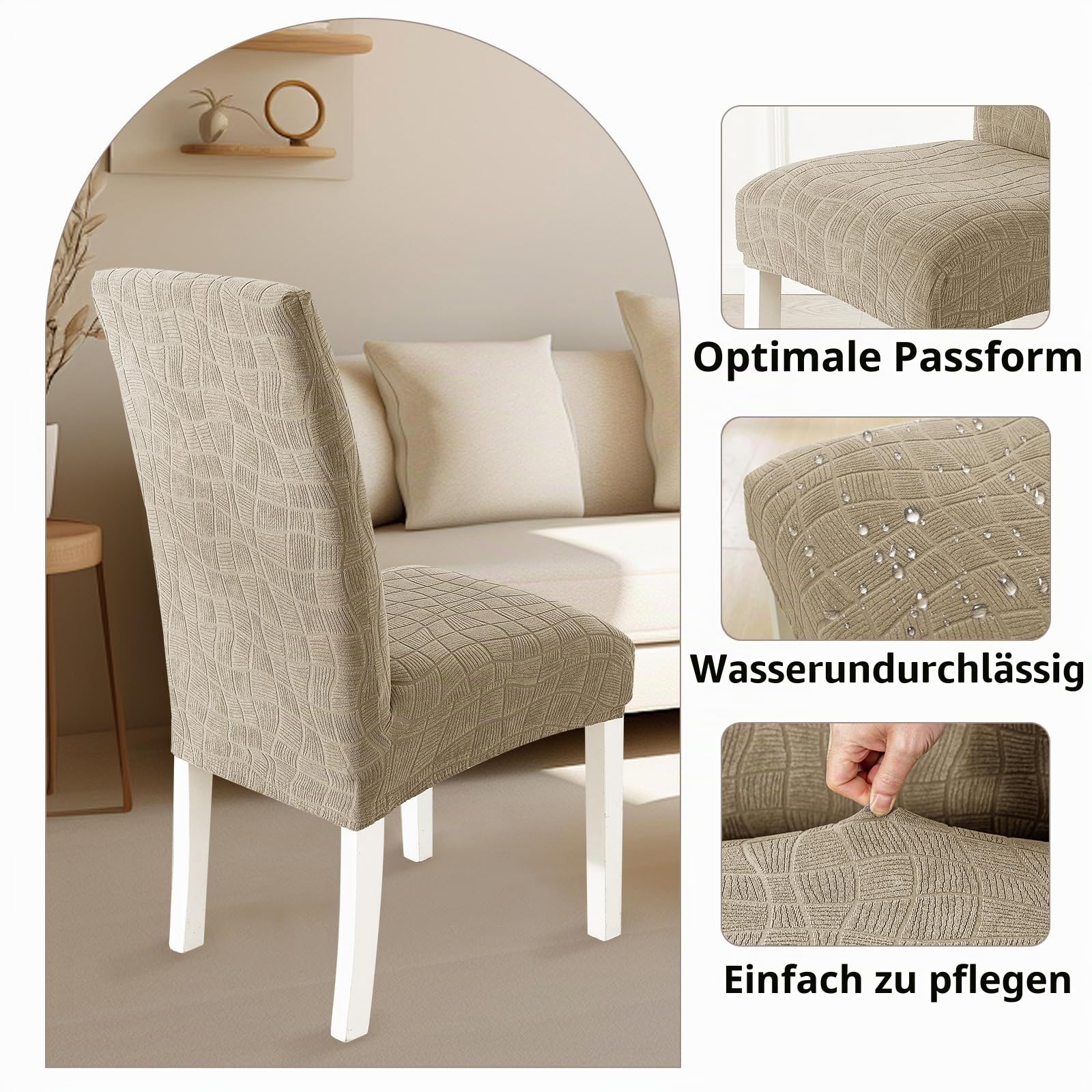 Ystyle Stretch Stuhlhussen 4er Set, Stuhlbezug Elastischer, Hussen Für Stühle Abnehmbarer, Stuhlbezüge Chair Cover Langlebig Universal, Für Bankett Deko Und Hochzeit Partys, Khaki