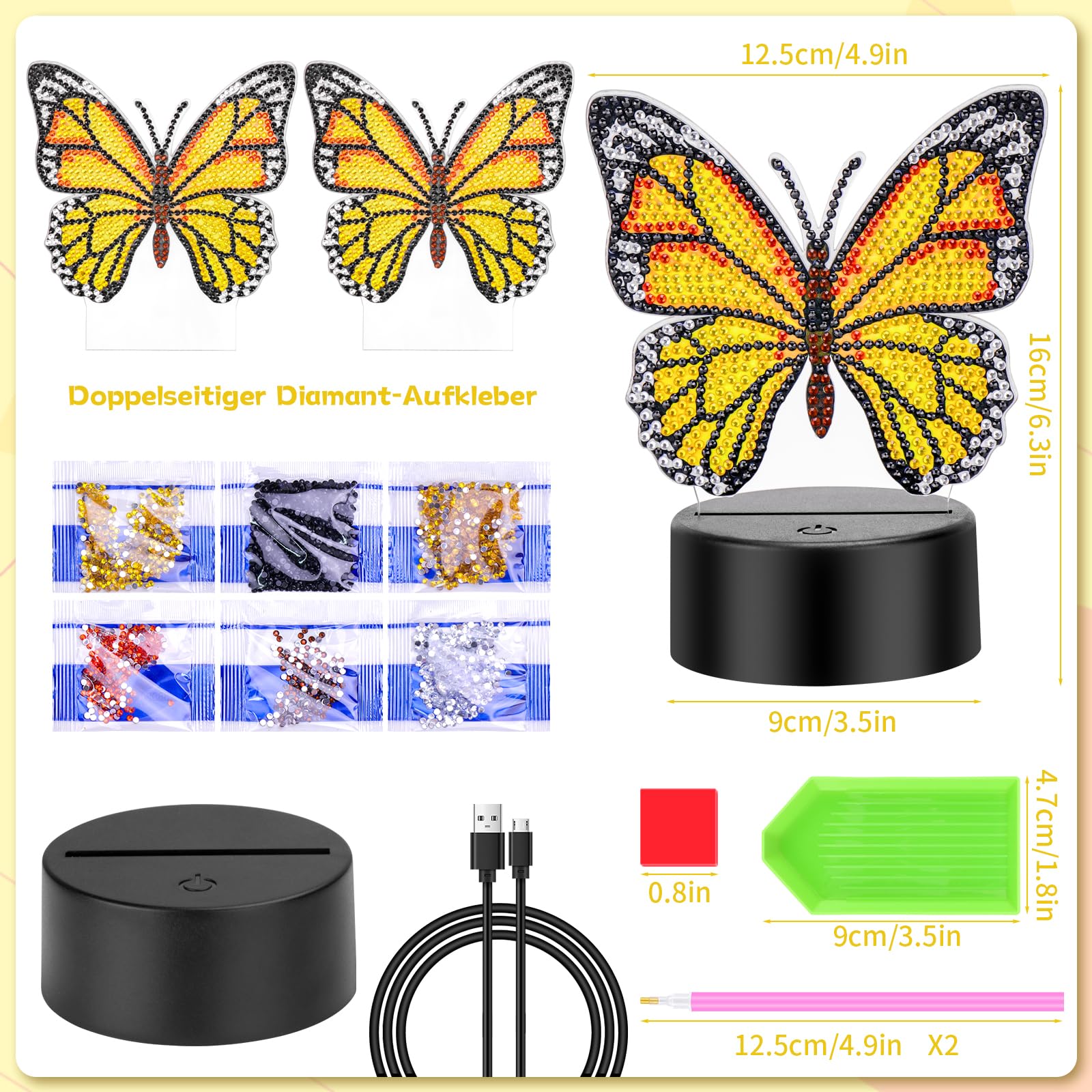 Zoyomax Cadeaux pour filles de 5, 6, 7, 8, 9, 10 ans, papillon Diamond Painting Veilleuse 3D créative Peinture diamant pour enfants, cadeau d'anniversaire pour enfants filles à partir de 6 à 12 ans