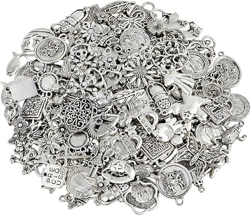 SUNYIK Abalorio espaciador de tono plateado tibetano antiguo mixto suelto para manualidades de joyería, agujero de 0.59 a 0.197 pulgadas, 0.5 libras