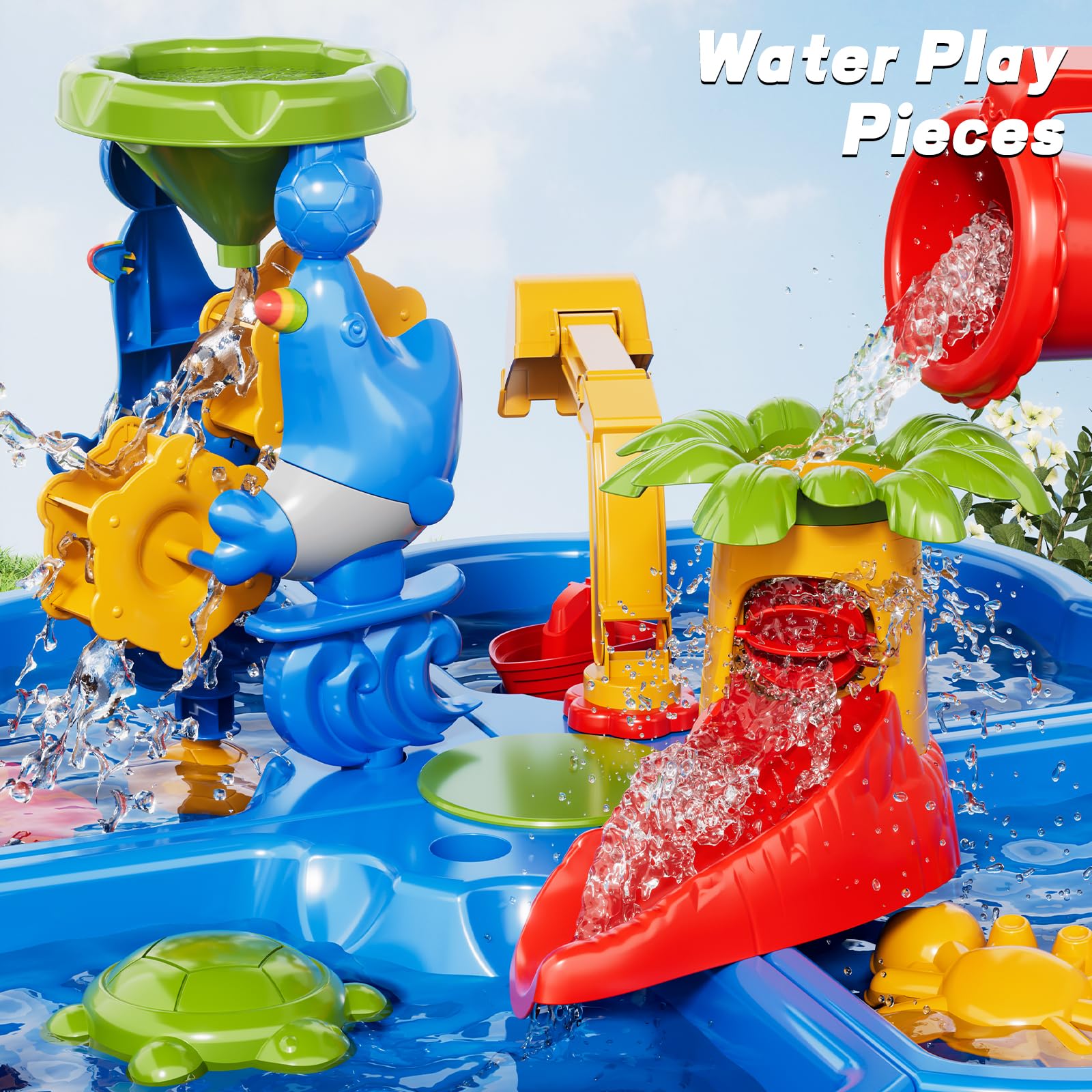 Sand Wasser Tisch für Kleinkinder 1-3, Kinder Outdoor Aktivität Wassertische mit Strand Spaß Sandspielzeug, Sommer draußen Spielzeug Wasser Spielset für Kleinkinder Jungen Mädchen Alter 2 3 4 5 6 7 8