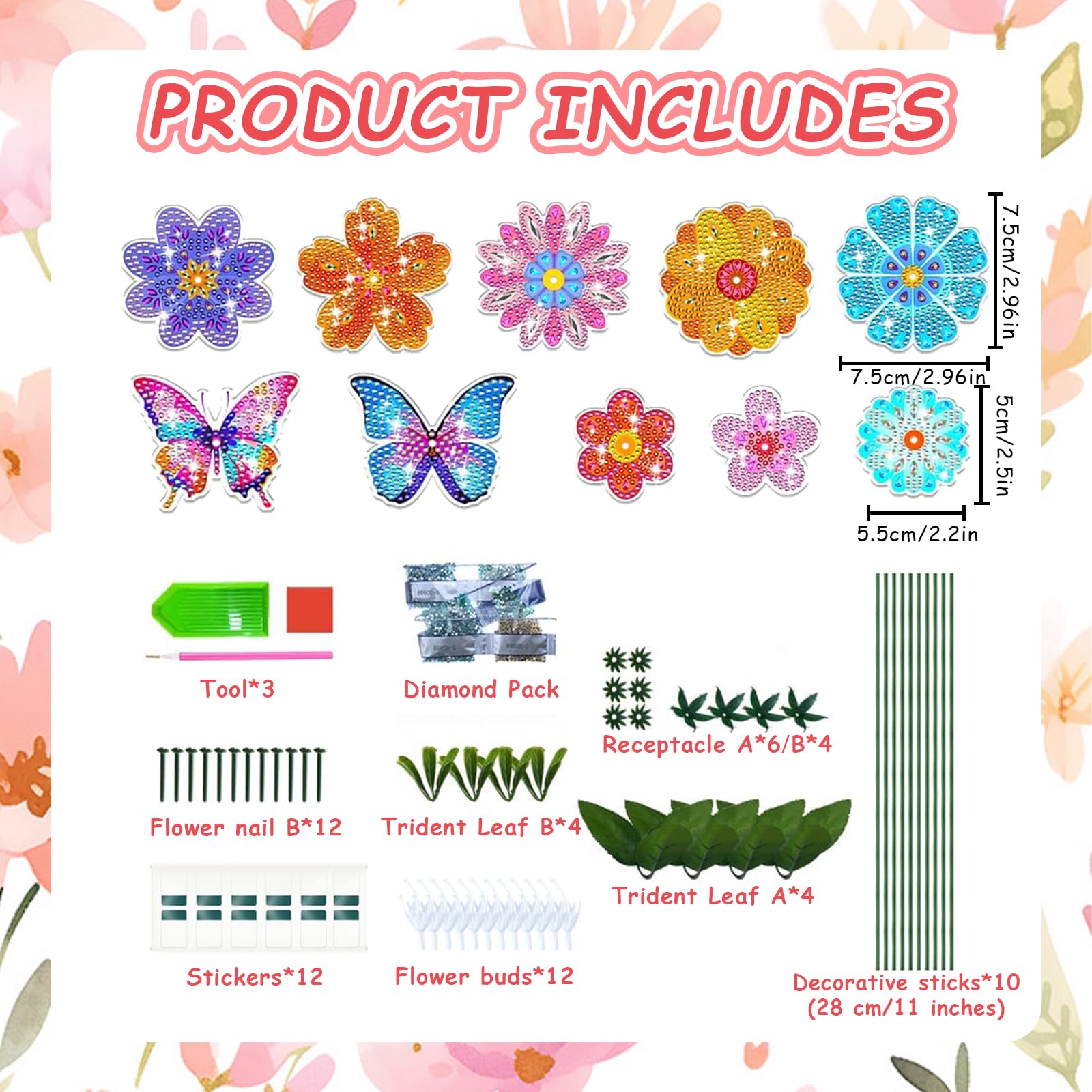 UNISOPH Set di farfalle per pittura con diamanti, decorazione a farfalla da giardino, con bastoncini di legno, bastoncini di decorazione per vasi di fiori, decorazioni per feste in giardino (8 pezzi
