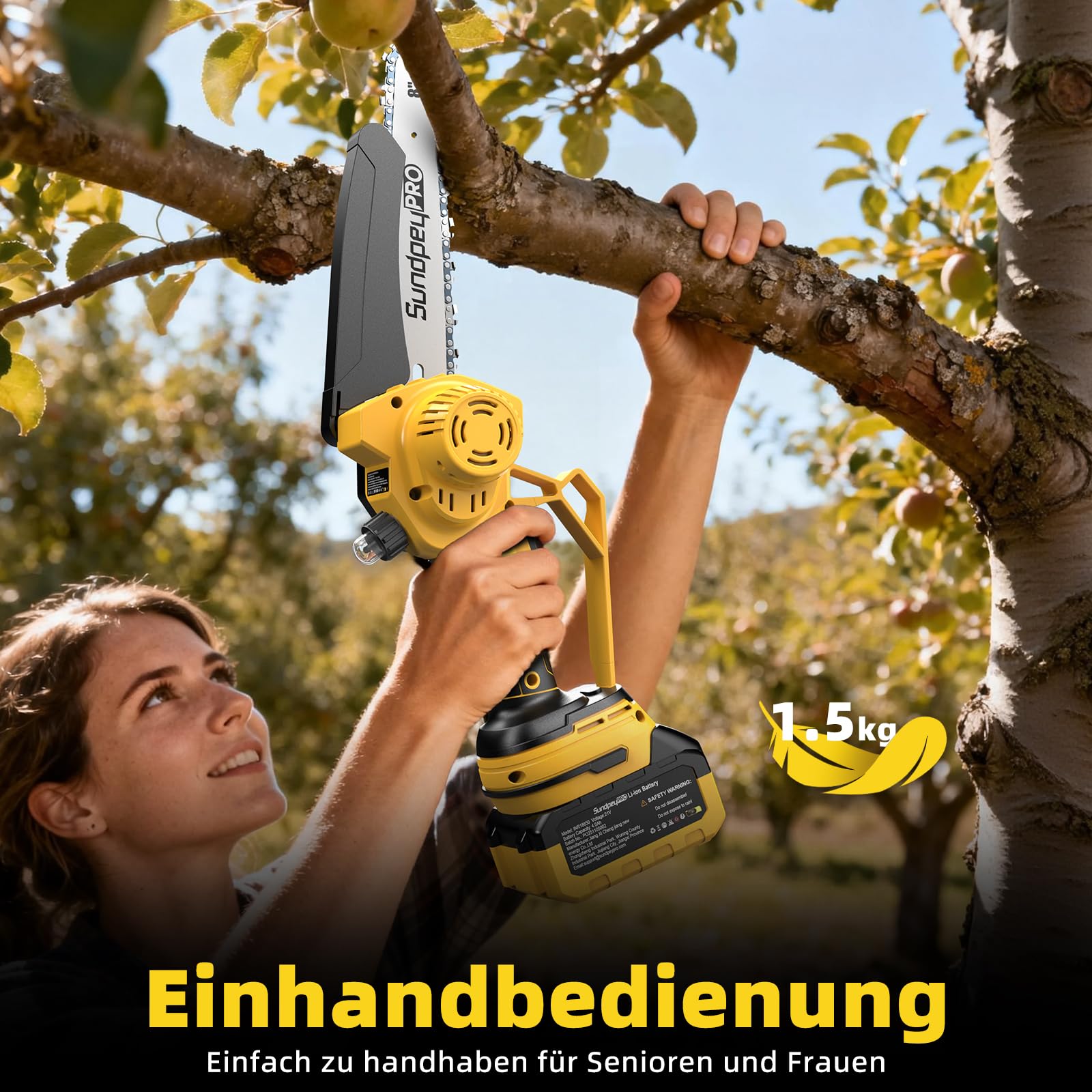 Mini Akku Kettensäge 8 & 6 Zoll - 21V Bürstenlose Kleine Kettensäge mit Akkus 8000mAh, Werkzeugloser Kettenspannung und Öler，Handkettensäge, Akku-Säge zum Beschneiden von Holz, Ästen