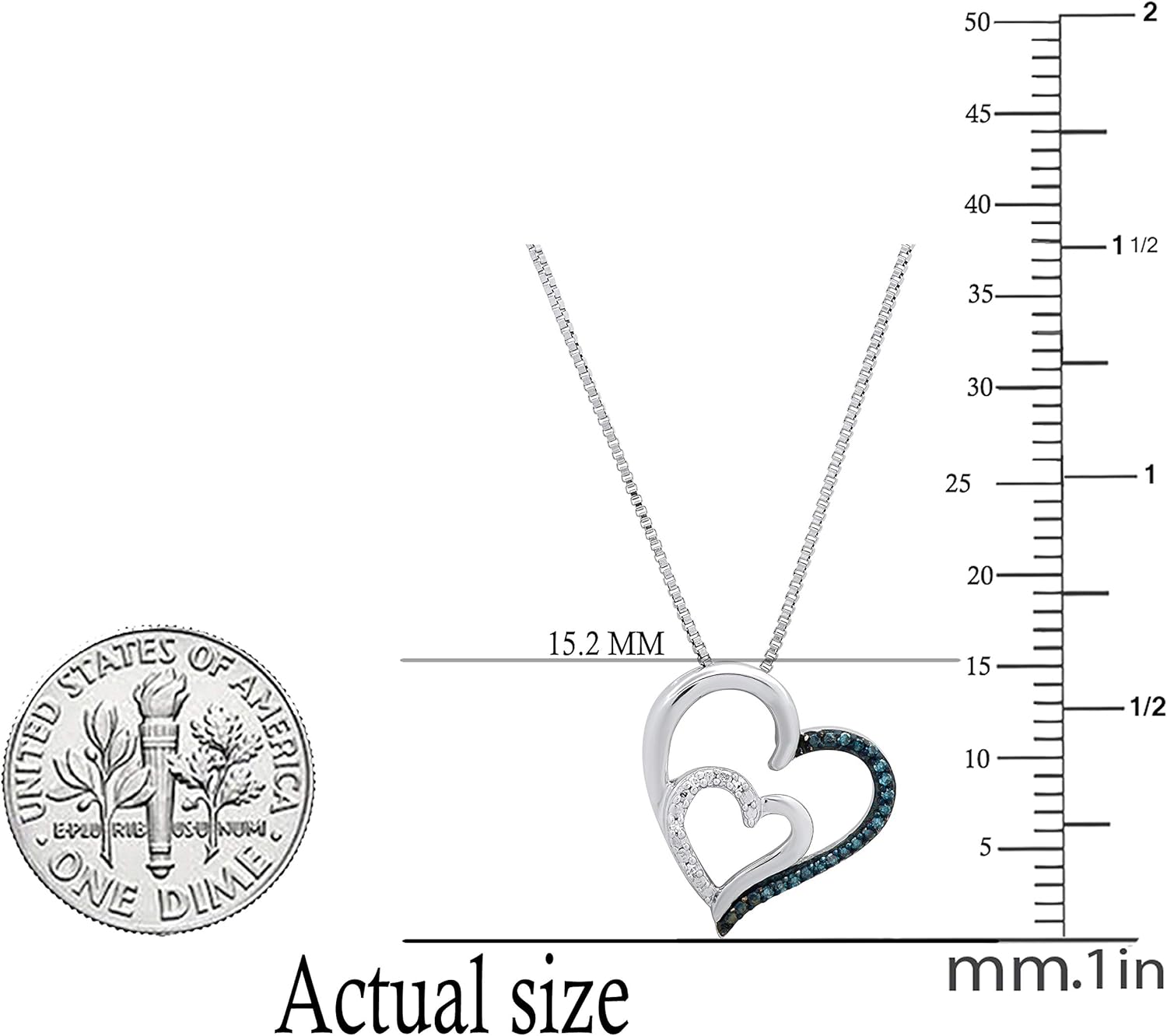 Dazzlingrock Collection 0.10 Carat Round Blue & White Diamond Women Double Heart Pendant, Sterling Silver - Image 2