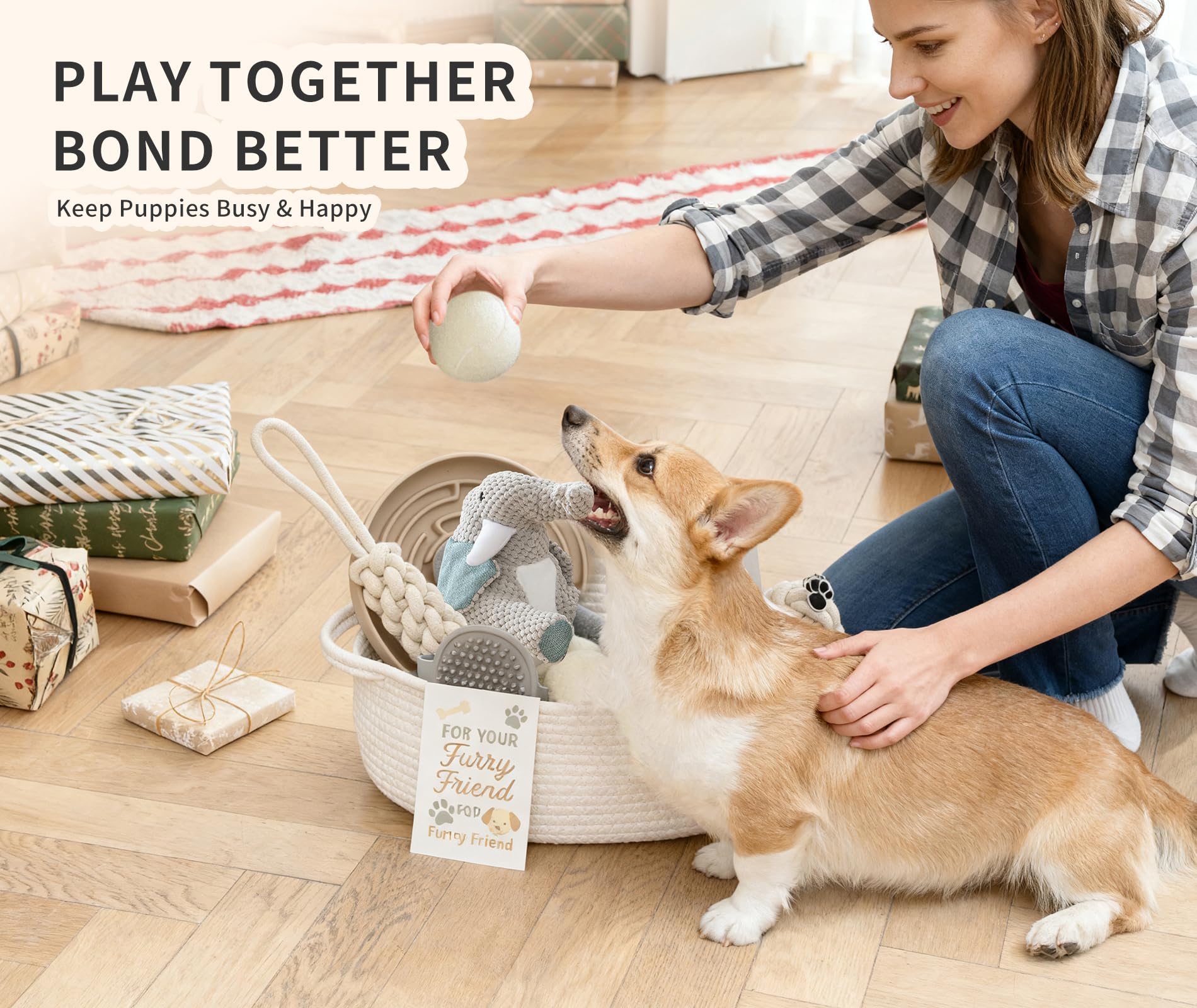 Dog Gift Basket – Puppy Starter Kit, Welcome New Puppy Gift Basket with Interactive Toys Bundle, Perfect Dog Birthday Set with Chew Toys, Pet Essentials for New Owners