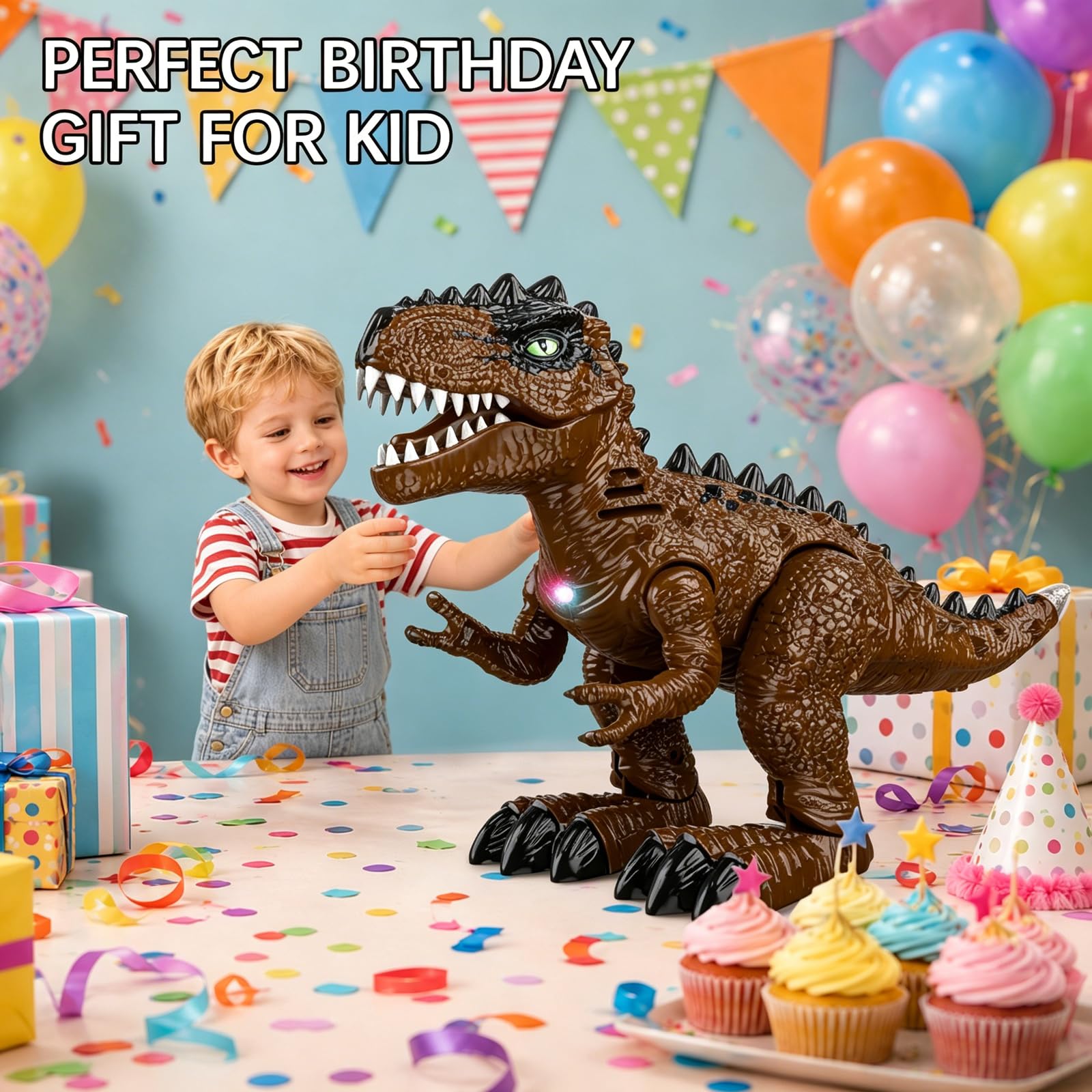Pack de 3 dinosaurios andantes para niños de 3 a 7 años. Robots eléctricos de T-Rex, braquiosaurio y estegosaurio con luces y rugidos, regalo de Navidad y cumpleaños