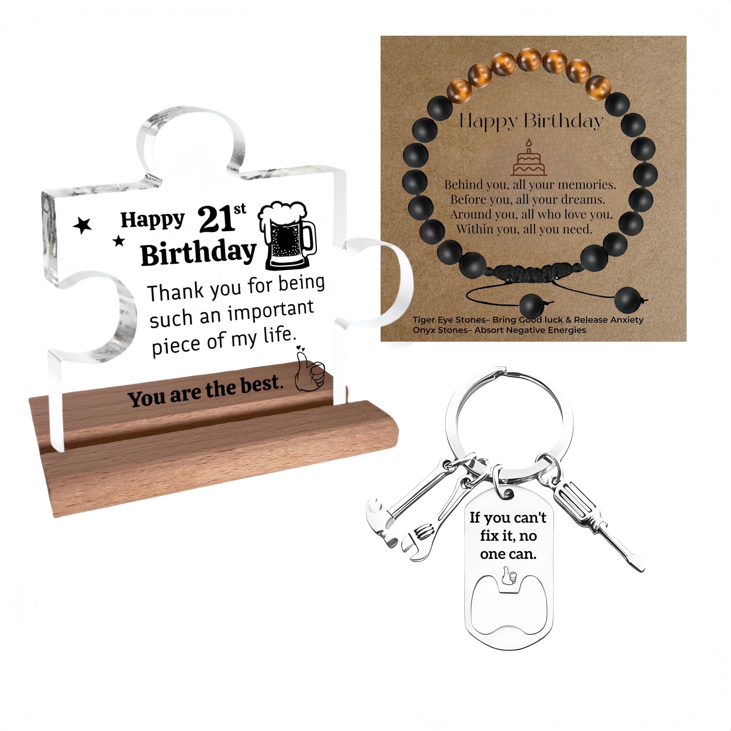 Trcousoa Men's 21St Birthday Gifts For – Unique Gift For 21 Year Old Man – Meaningful Puzzle Piece Desktop Sign With Wooden Base – Thoughtful Gifts For Son, Brother, Friend, Or Boyfriend