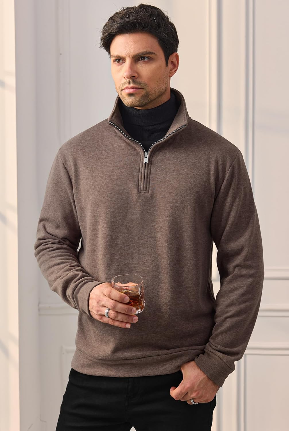 Men's Quarter Zip Pullover Soft Fleece-Lined Mock Neck Thermal Casual Long Sleeve Sweatshirt (S-2XL) - Image 4