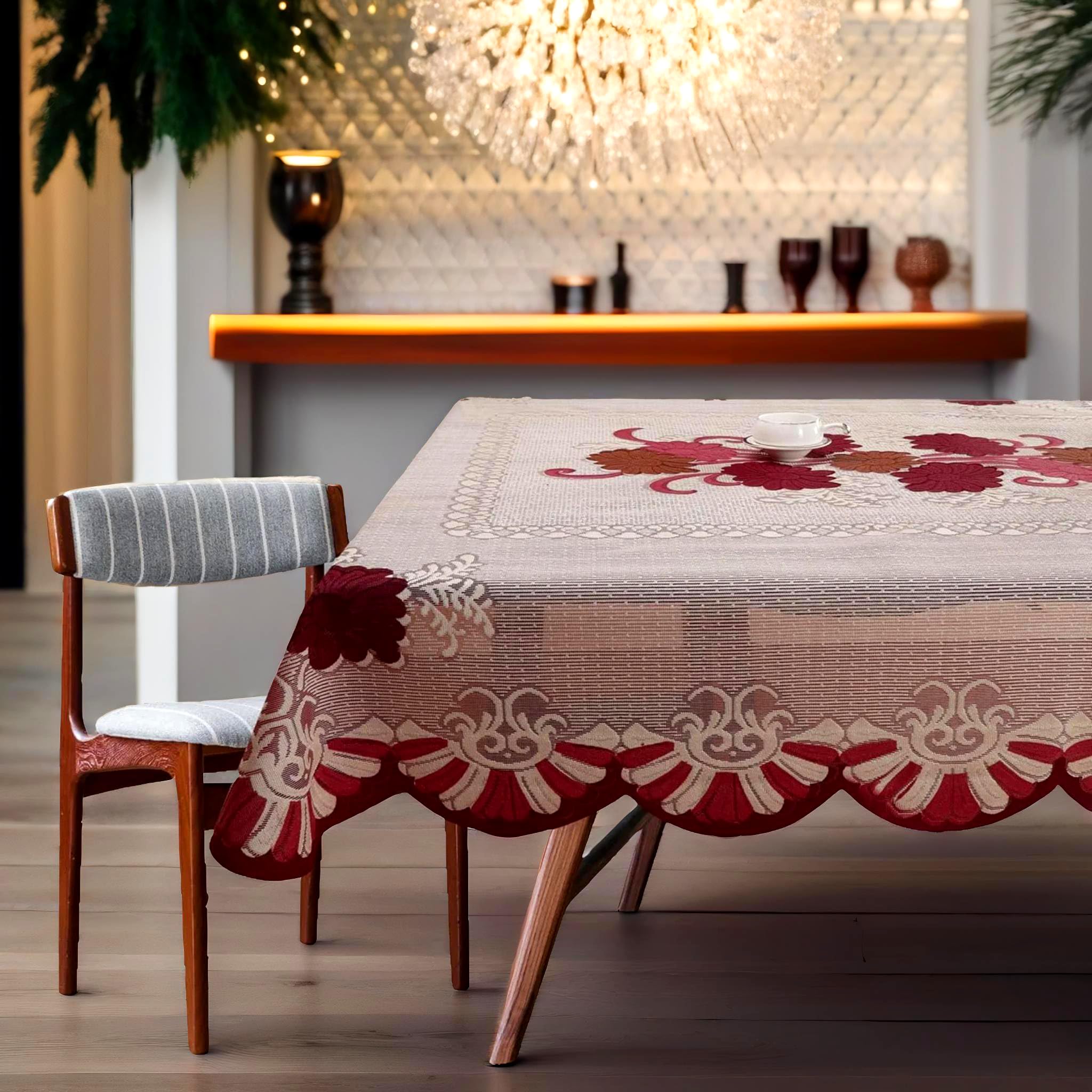 Weavers Villa Cotton Dining Table Cloth 6 Seater - 60x90 Inch Cover - Durable Table Protector Cloth - Dining Table Cover 6 Seater Waterproof - Long-Lasting Kitchen/Hall Decor Essentials (Maroon) - Image 4 thumbnail