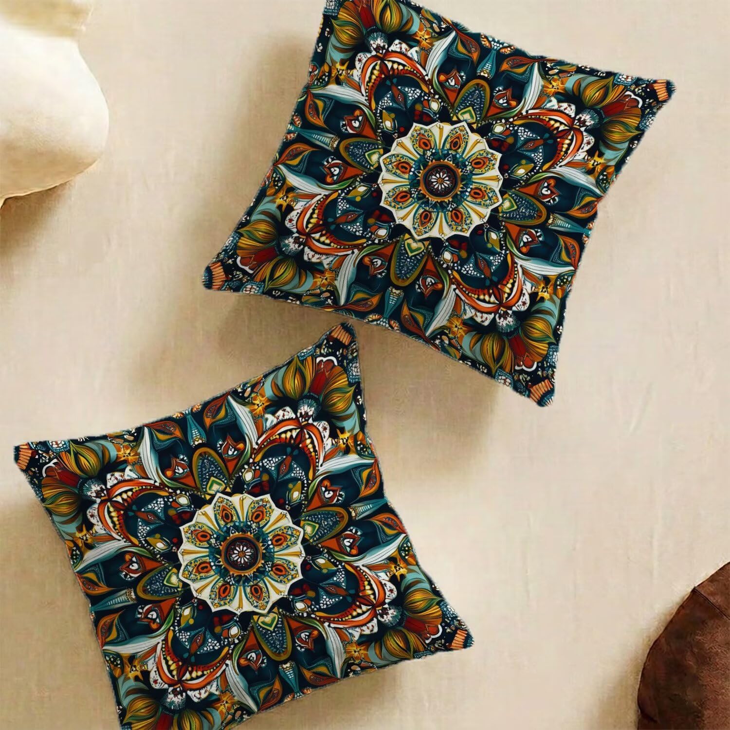 Housses de Coussin Mandala Velours 60x60 | Ambiance Rétro pour Salon, Chambre et Terrasse
