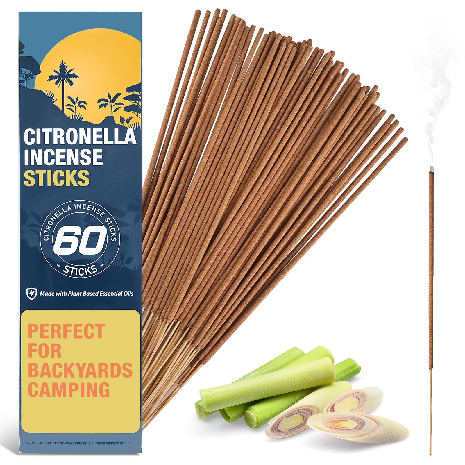 Citronella Incense Sticks 60 Pieces per Box - Outdoor Citronella Incense Sticks for Camping, Patio, Hiking,etc