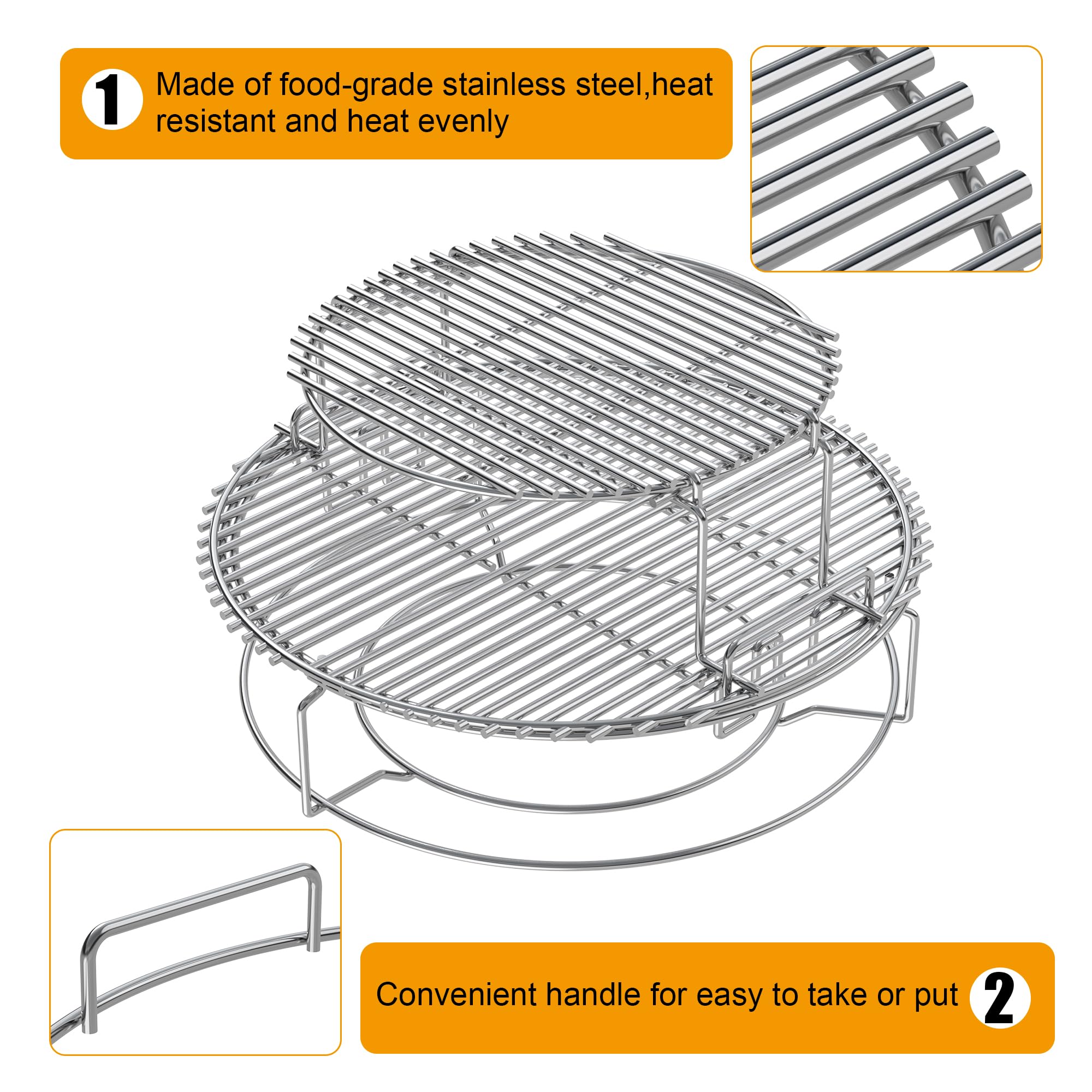 BBQ-PLUS Expander Rack Replacement Kit for XL Big Green Egg,Heavy Duty Stainless Steel 3 Tier 5 Piece Grill Basket Accessories with Removable Cooking Rack System Large