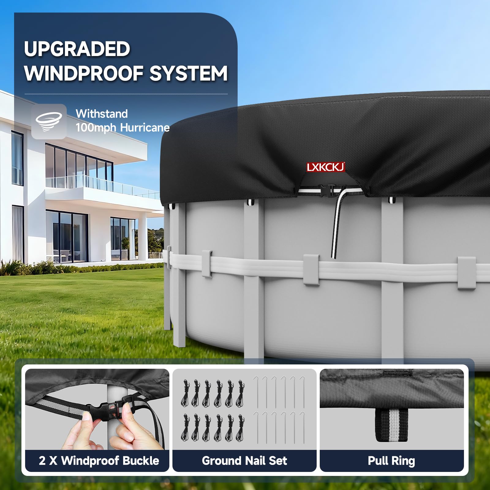 LXKCKJ Copertura per piscina rotonda, 5,1 m, copertura solare per piscine fuori terra, copertura estiva per piscina, con accessori per piscina, telo in PE, ideale per impermeabile e antipolvere (470