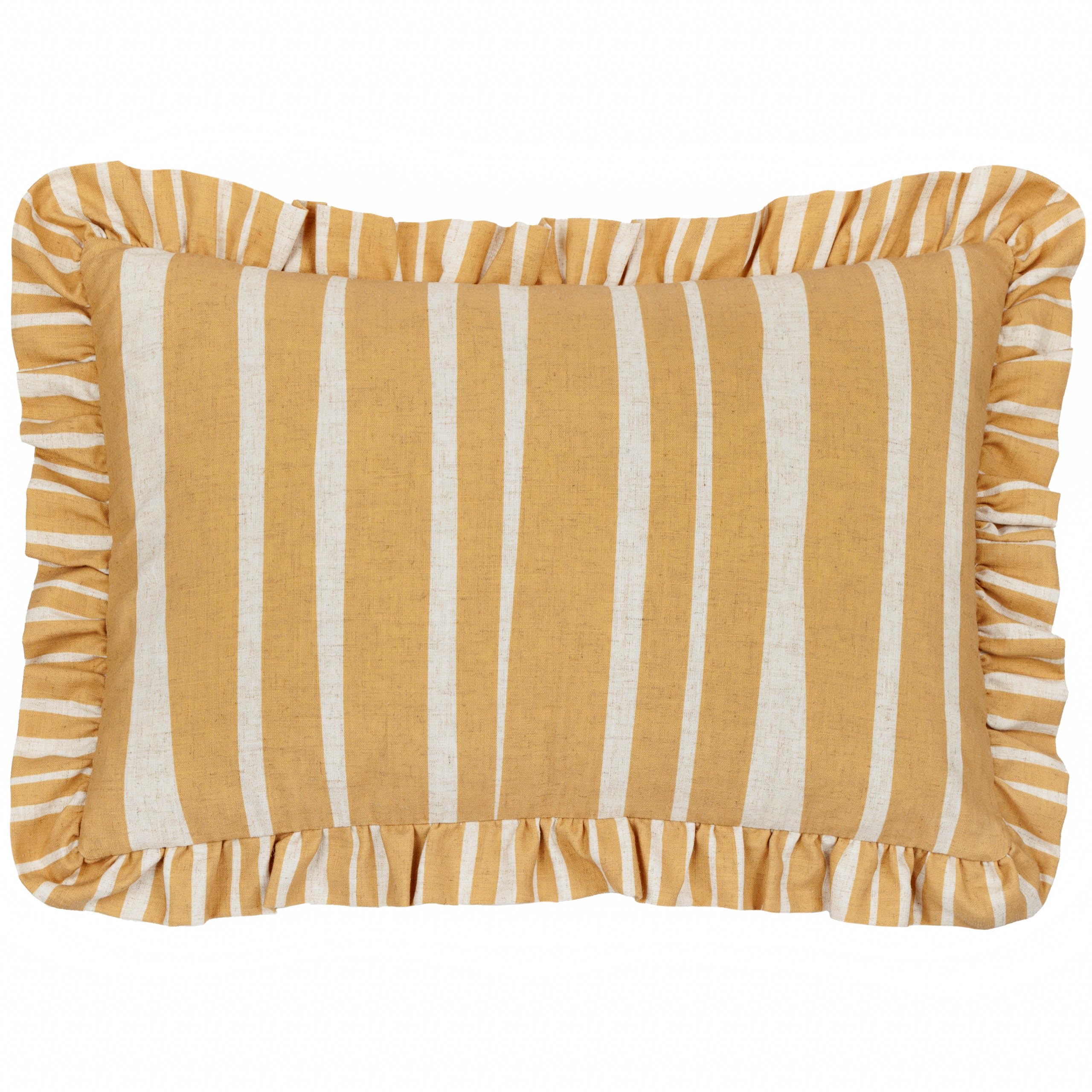 furn. Carmon Stripe Ruffle Cushion Cover - Linen/Ochre - 40x60cm